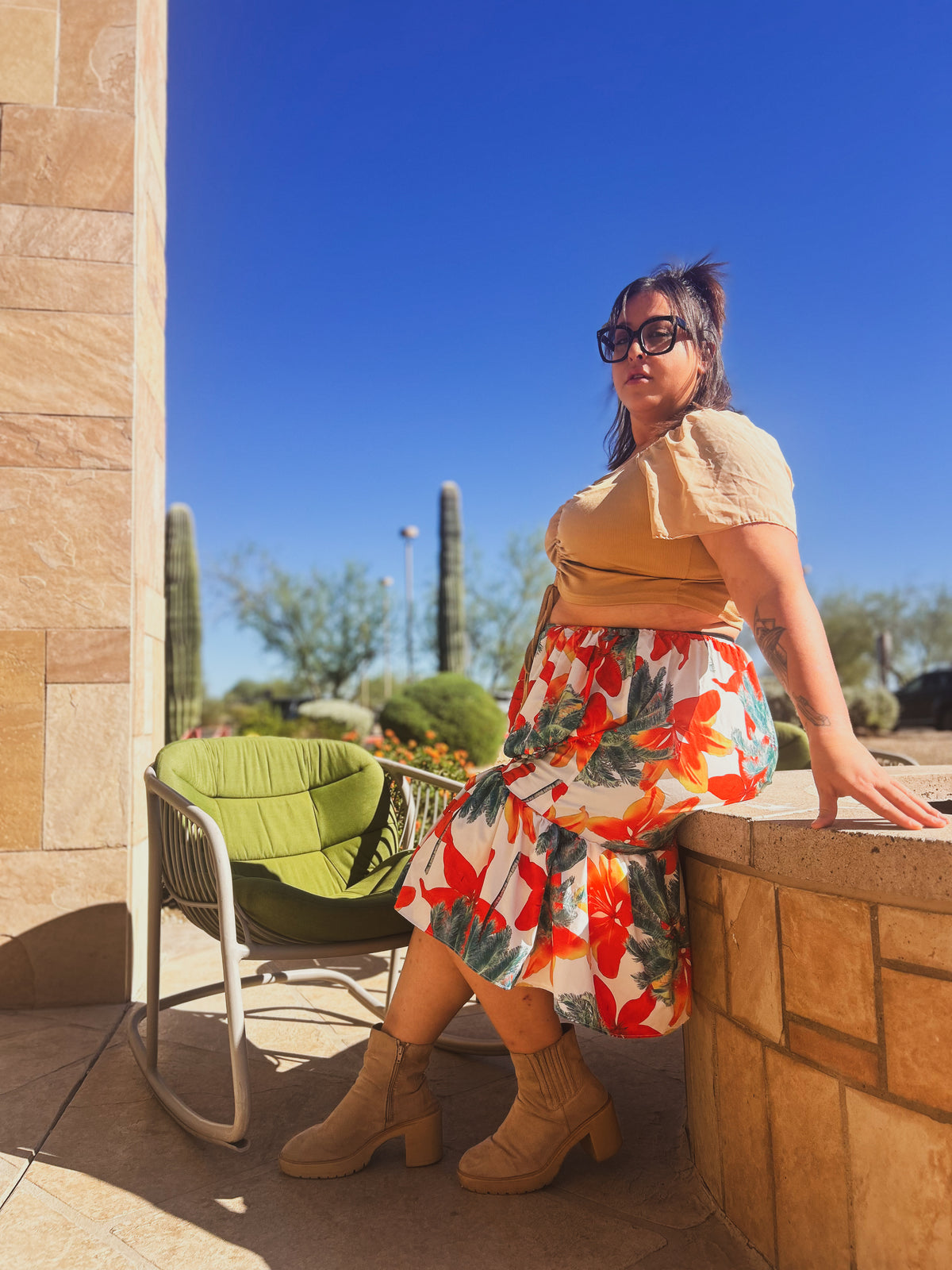 Sunset Tropics Upcycled Ruffle Skirt