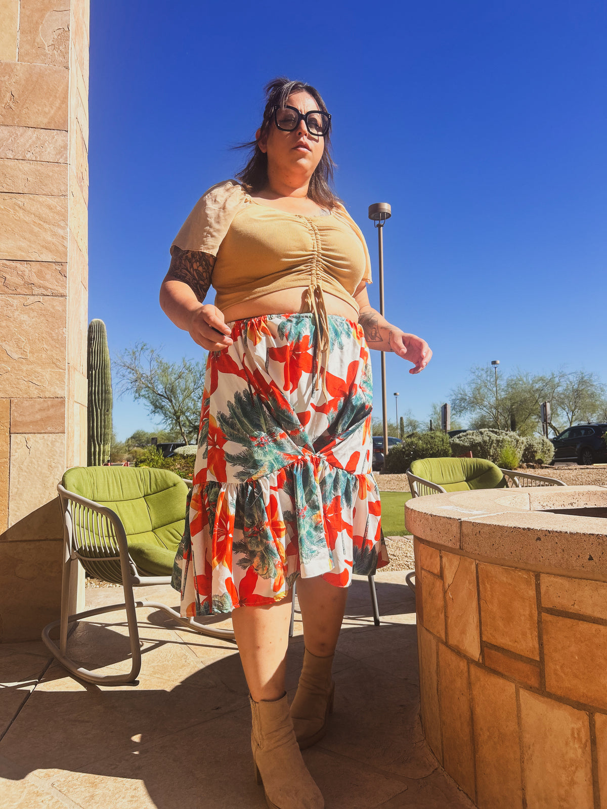 Sunset Tropics Upcycled Ruffle Skirt