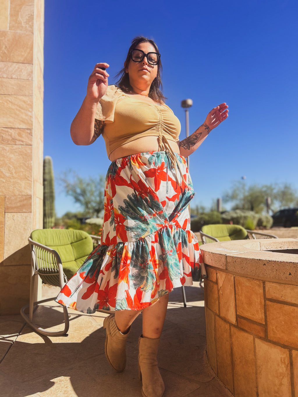 Sunset Tropics Upcycled Ruffle Skirt