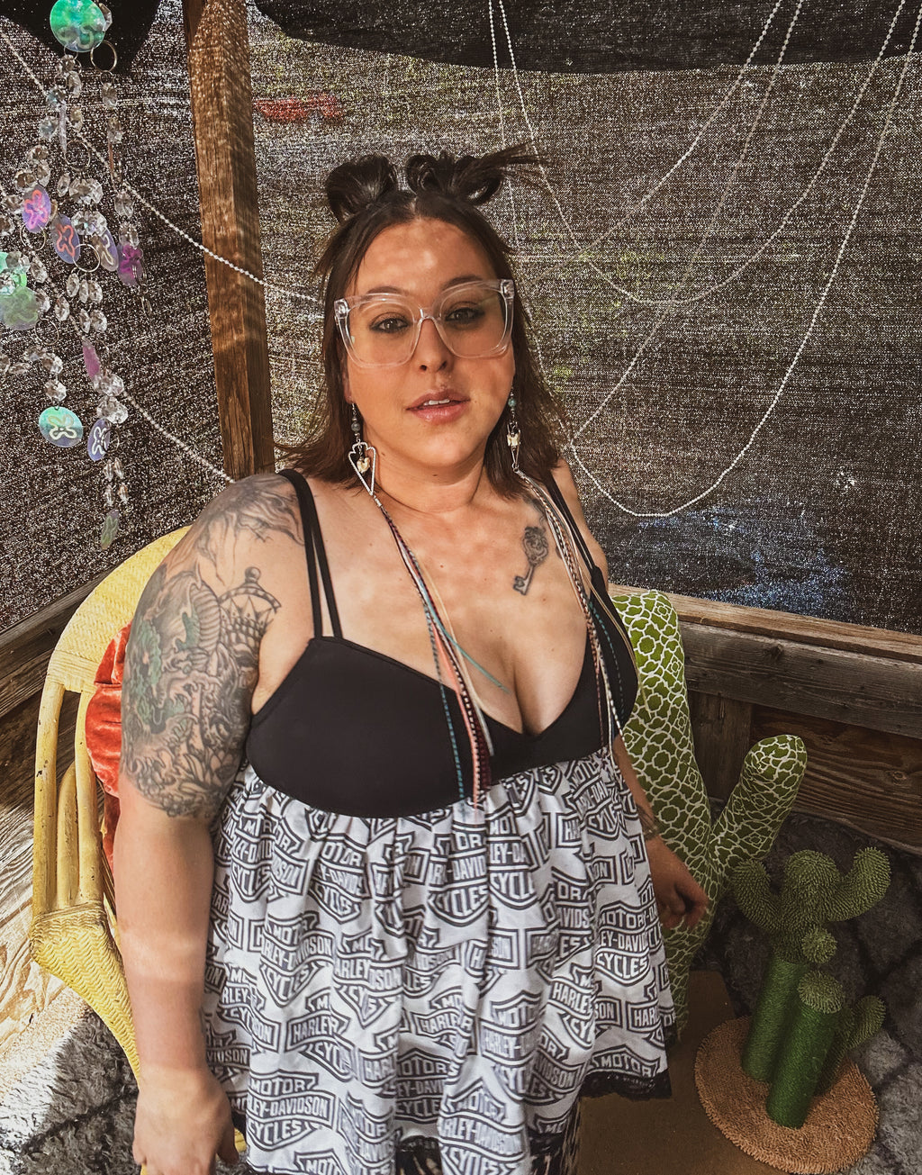Funky Handmade Babydoll Top – One of a Kind Upcycled Harley Statement Piece