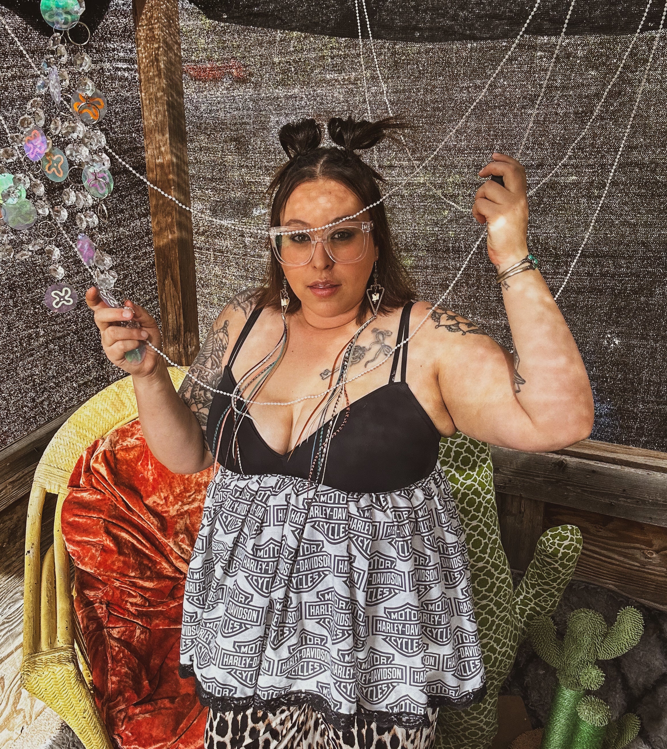 Funky Handmade Babydoll Top – One of a Kind Upcycled Harley Statement Piece