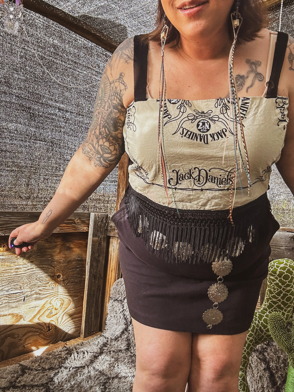 Whiskey Rebel Fringe Crop Top – One of a Kind Upcycled Statement Piece