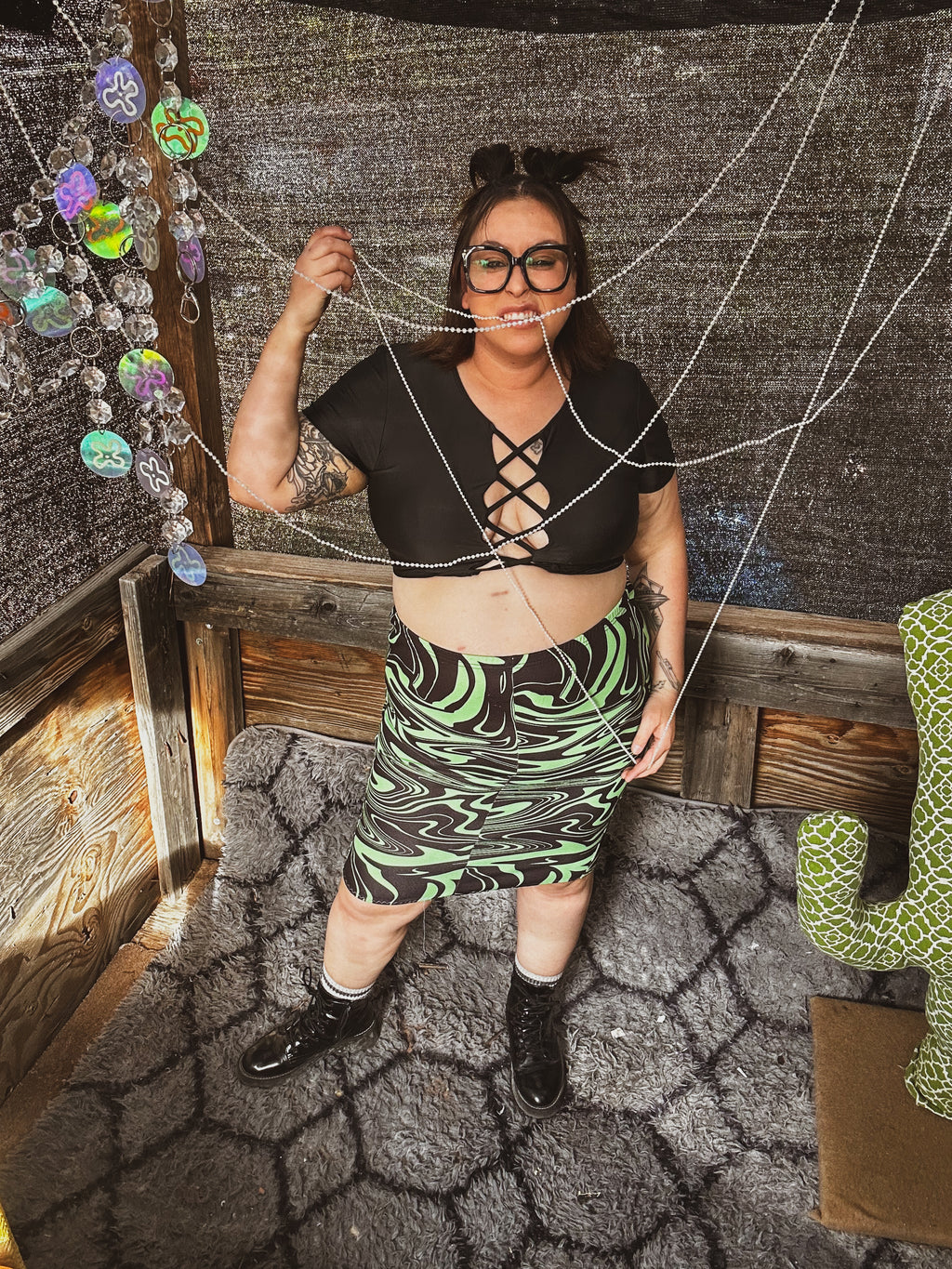 Toxic Swirl Handmade Mini Skirt – One of a Kind Upcycled Statement Piece
