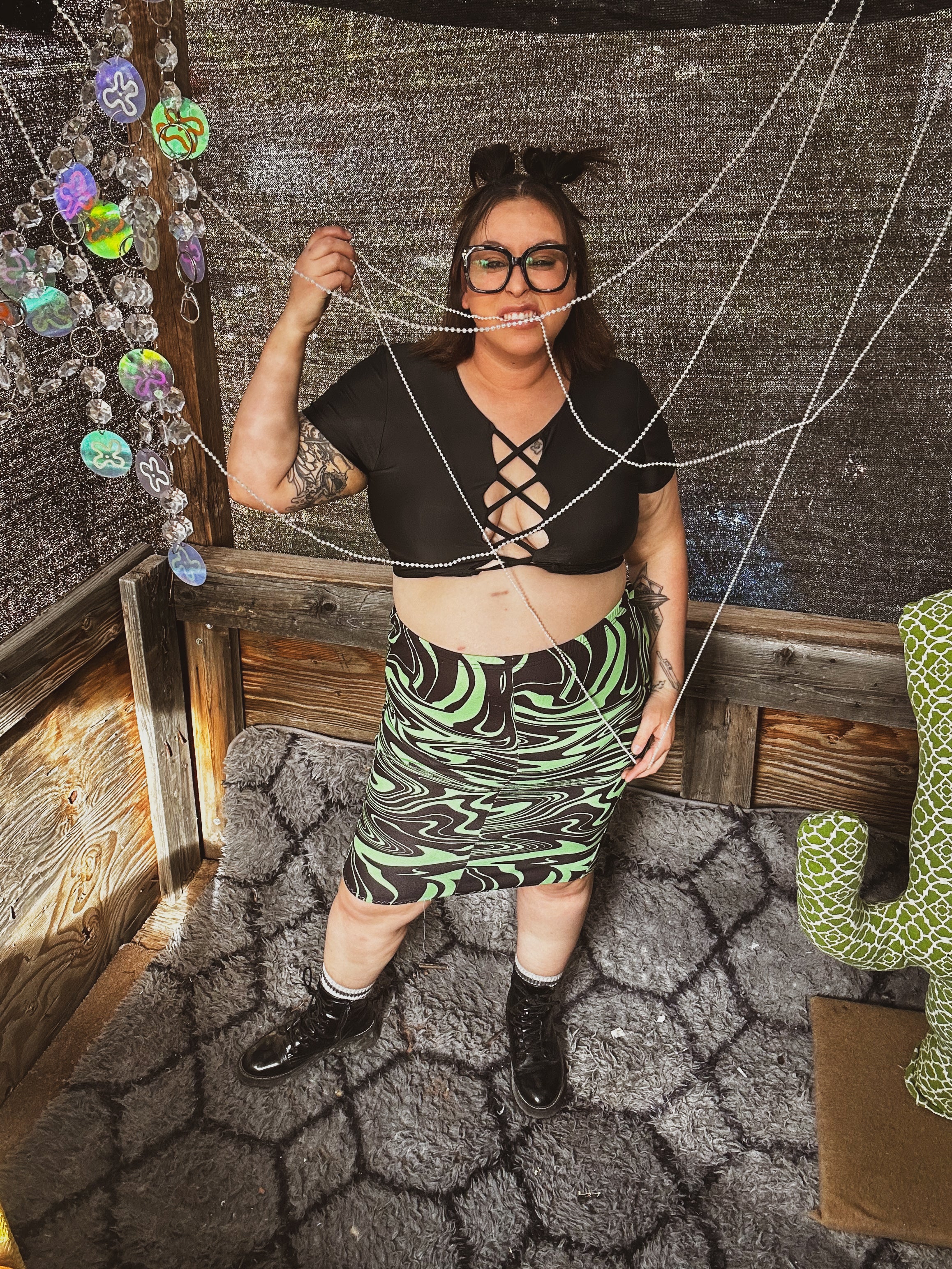 Toxic Swirl Handmade Mini Skirt – One of a Kind Upcycled Statement Piece