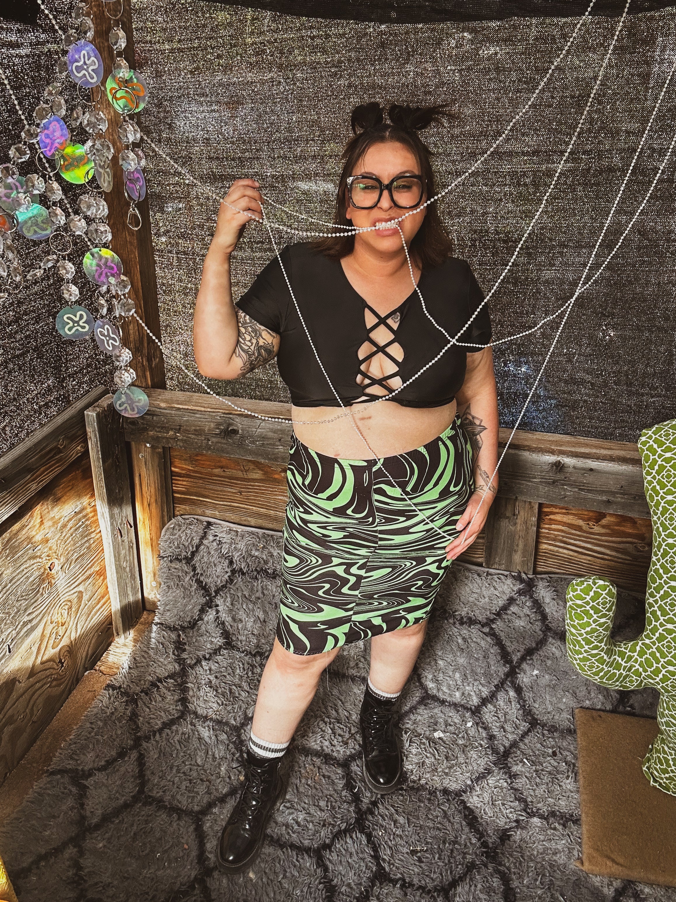 Toxic Swirl Handmade Mini Skirt – One of a Kind Upcycled Statement Piece