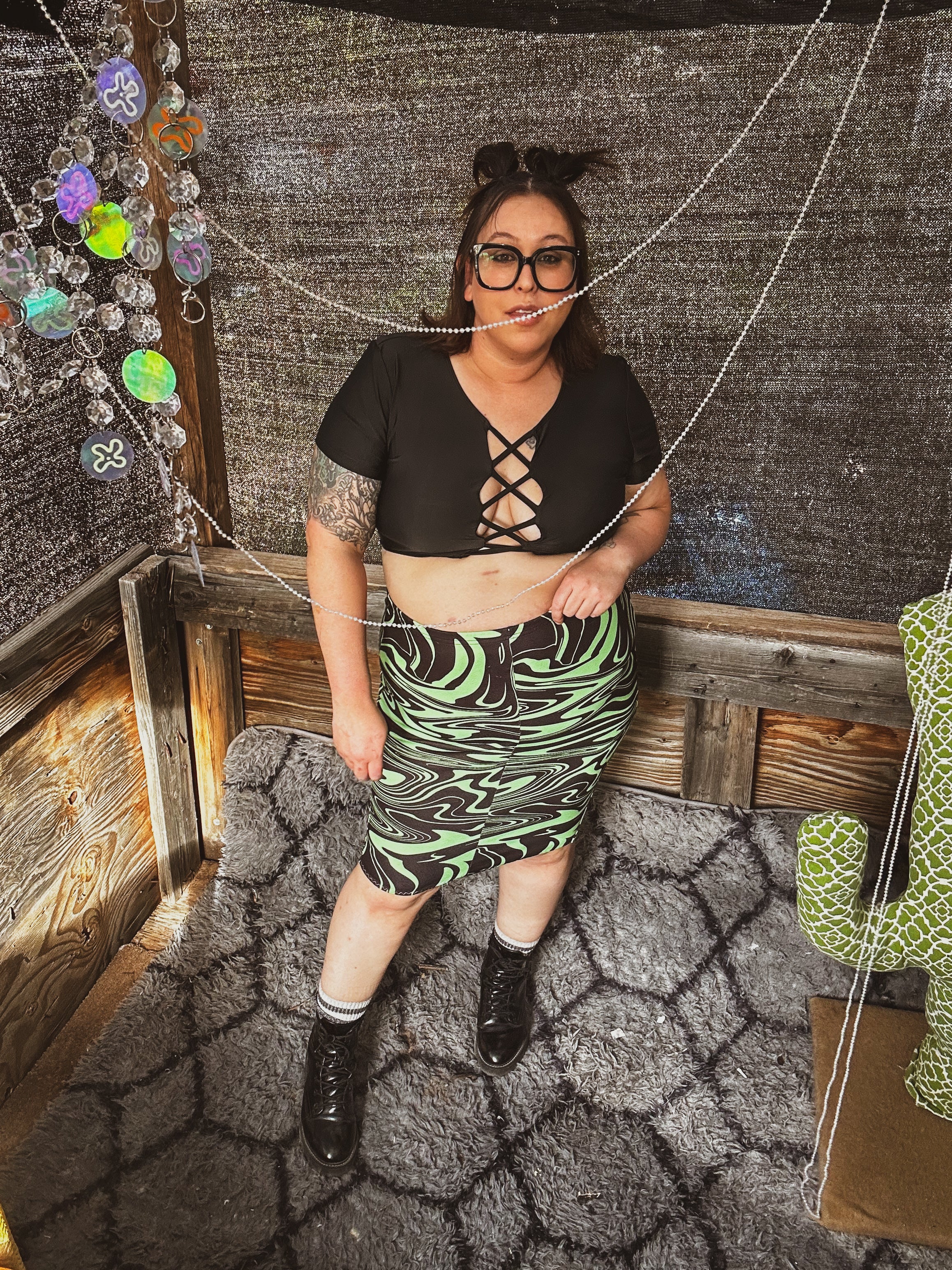Toxic Swirl Handmade Mini Skirt – One of a Kind Upcycled Statement Piece