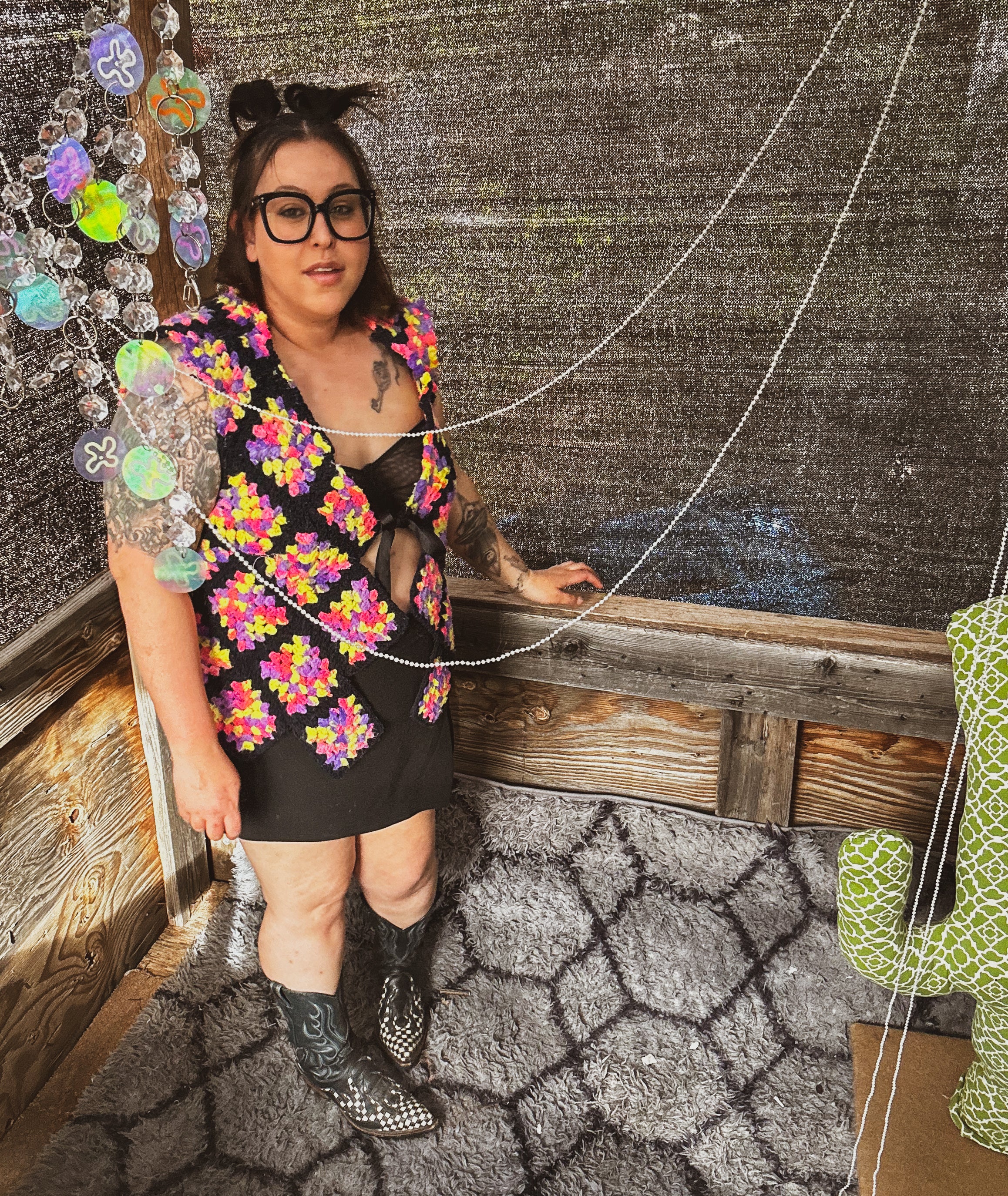 Neon Bloom Crochet Vest – One of a Kind Upcycled Statement Piece