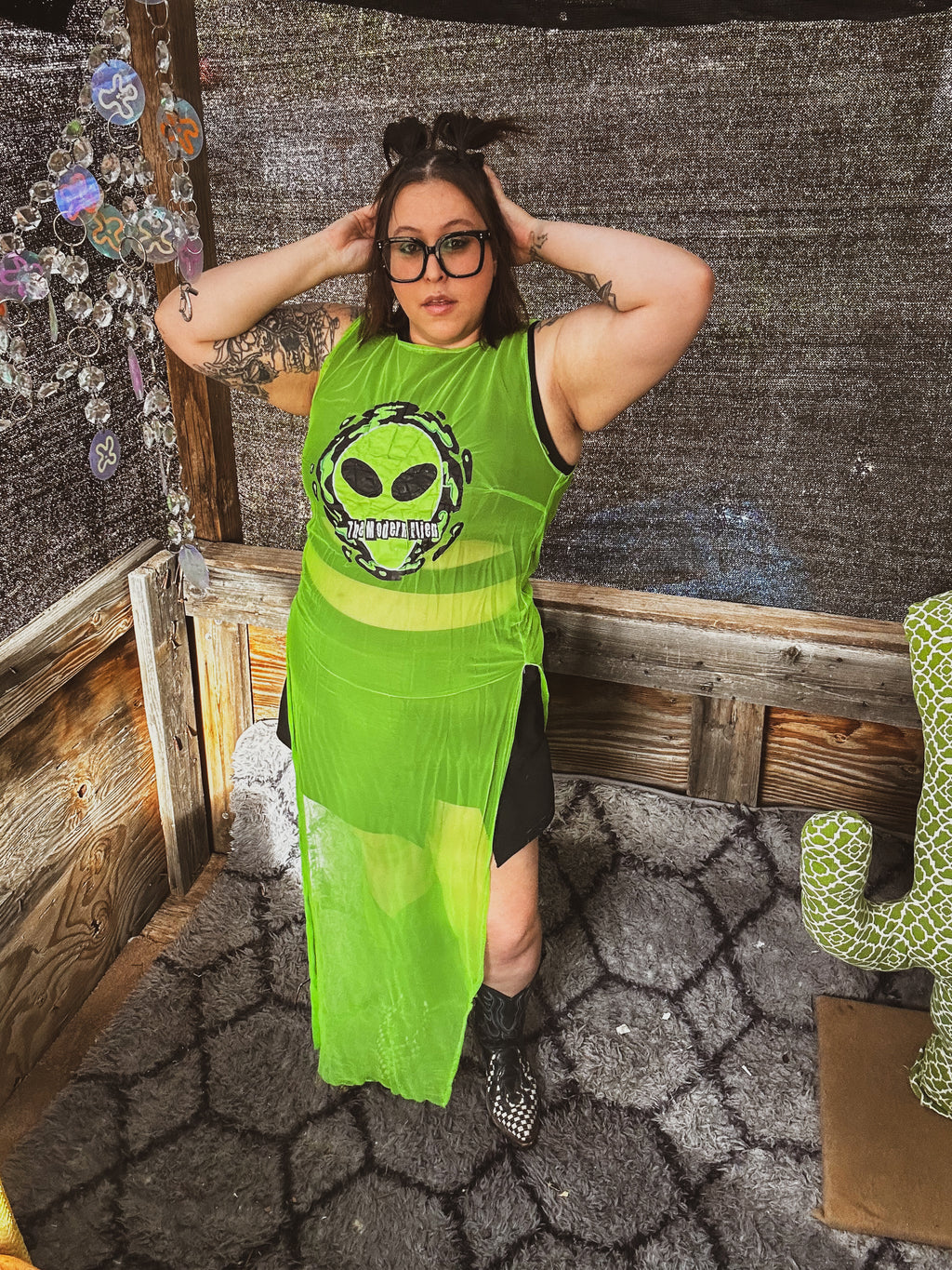 👽 Neon Signal Sheer Dress 👽