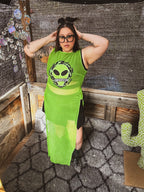 Neon Signal Sheer Dress – One of a Kind Upcycled Statement Piece