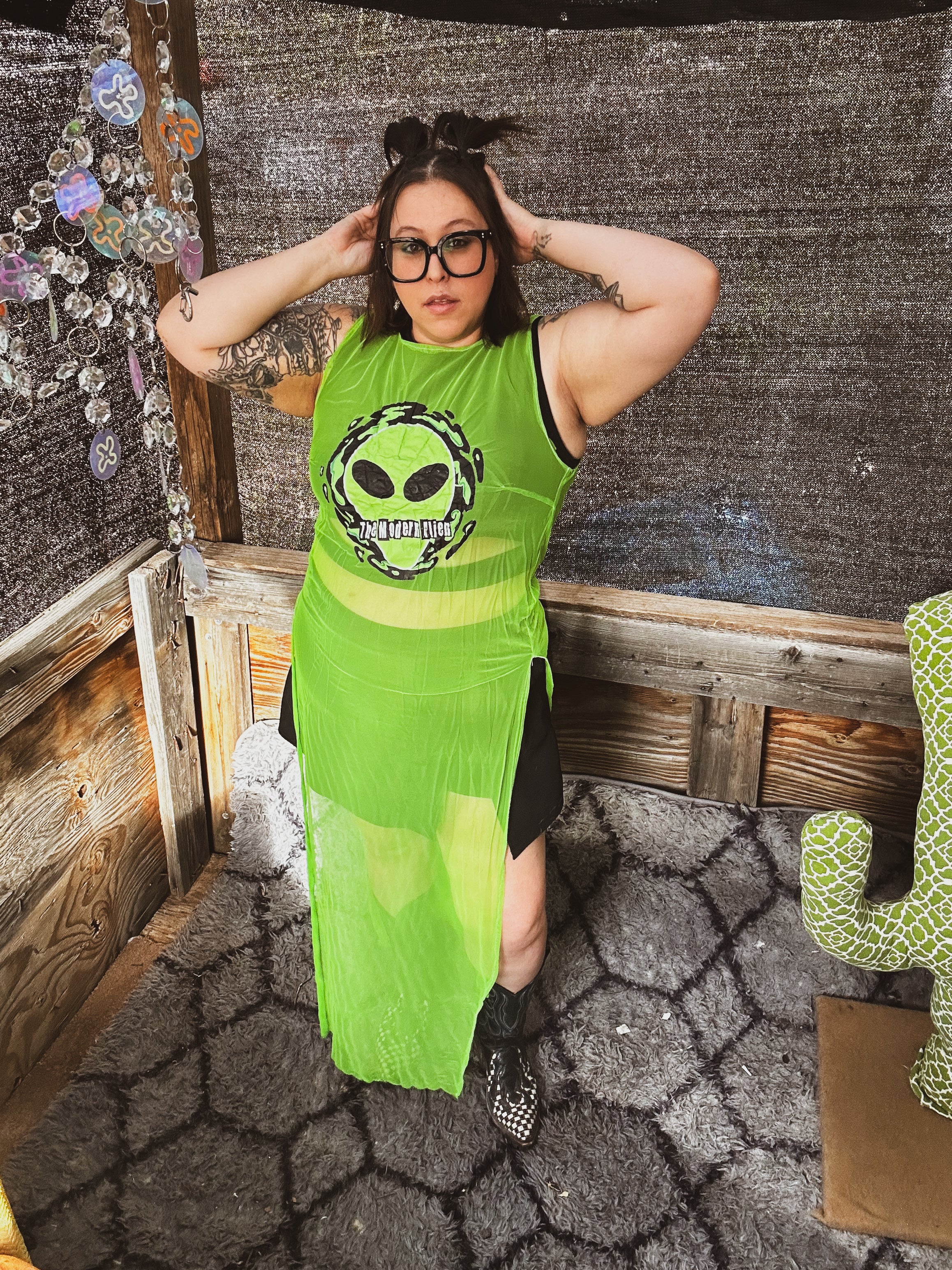 👽 Neon Signal Sheer Dress 👽