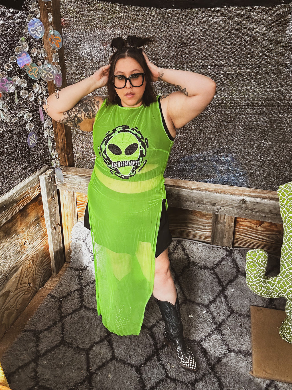 👽 Neon Signal Sheer Dress 👽