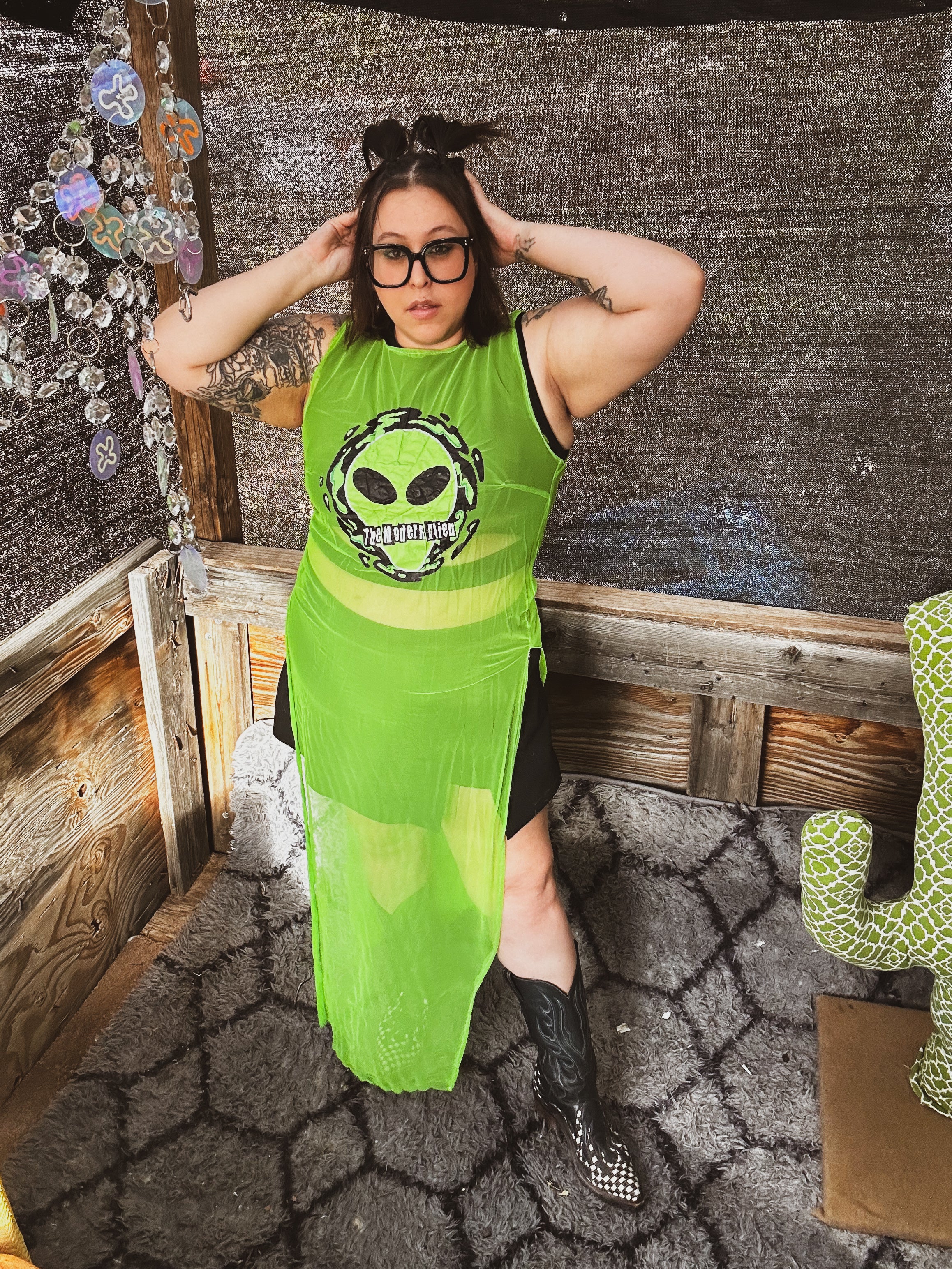 👽 Neon Signal Sheer Dress 👽