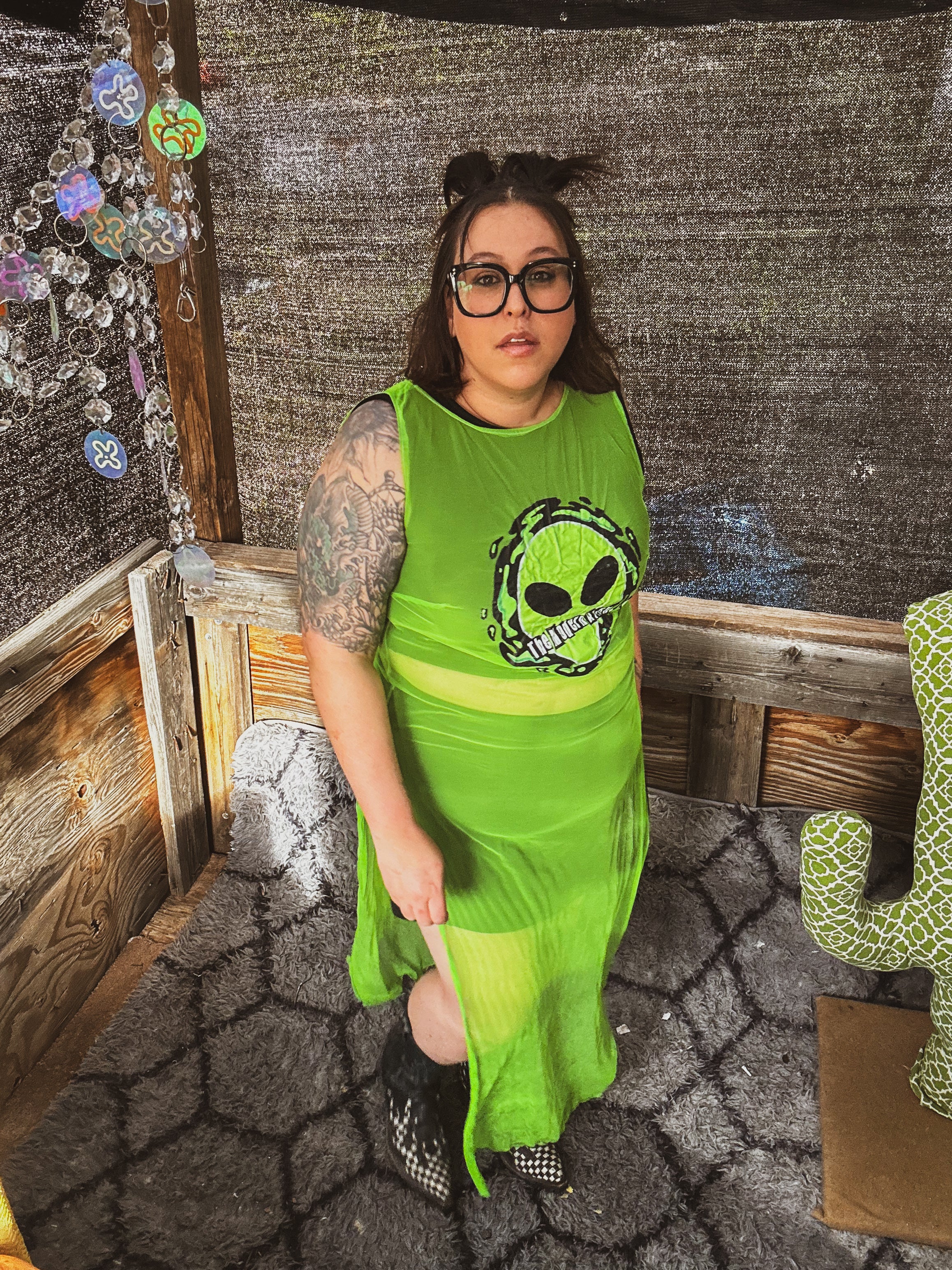 👽 Neon Signal Sheer Dress 👽