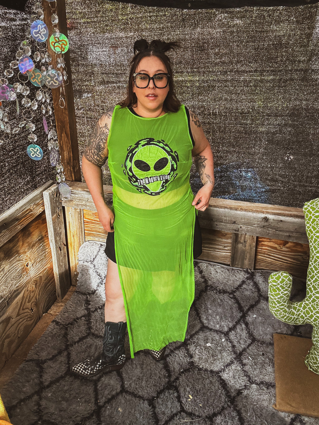 👽 Neon Signal Sheer Dress 👽