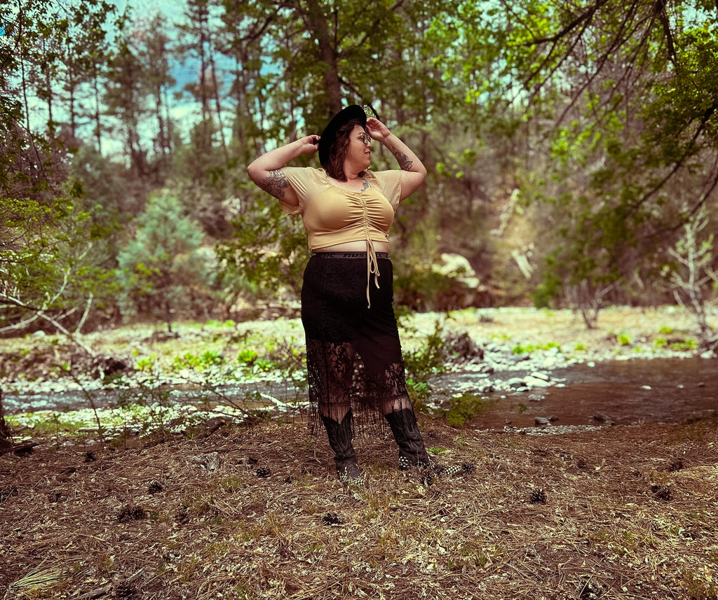 Midnight Kimono Lace Skirt – One of a Kind Upcycled Statement Piece