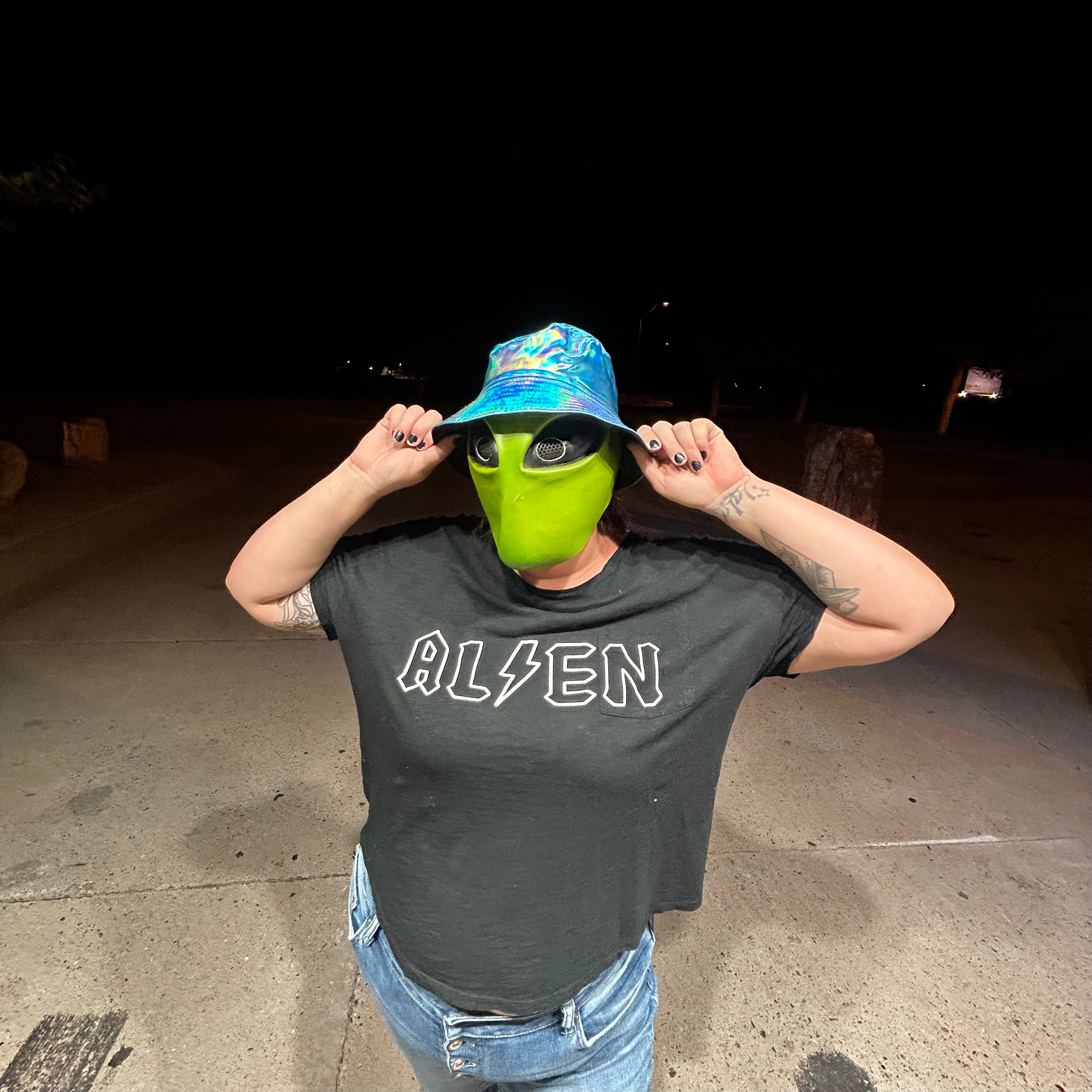 Holographic Blue Bucket Hat | Futuristic Streetwear | Iridescent Shine