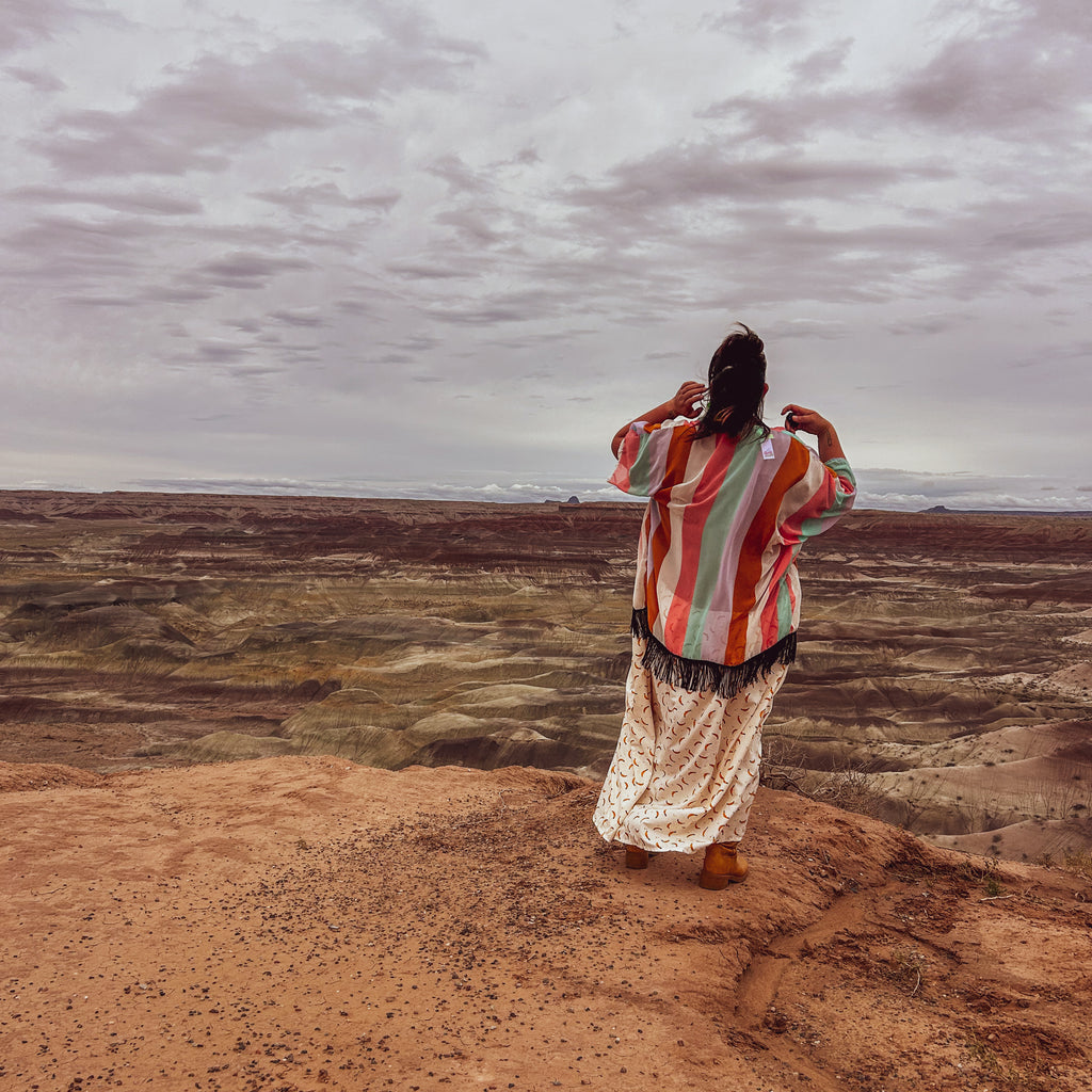 Boho Chic Striped Kimono – Handmade with Fringe