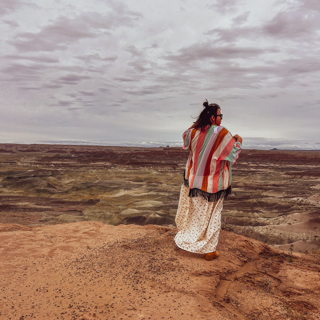 Boho Chic Striped Kimono – Handmade with Fringe