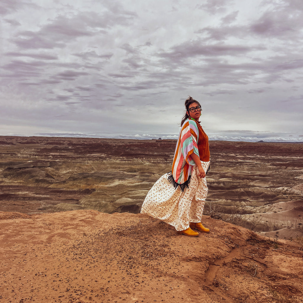 Boho Chic Striped Kimono – Handmade with Fringe