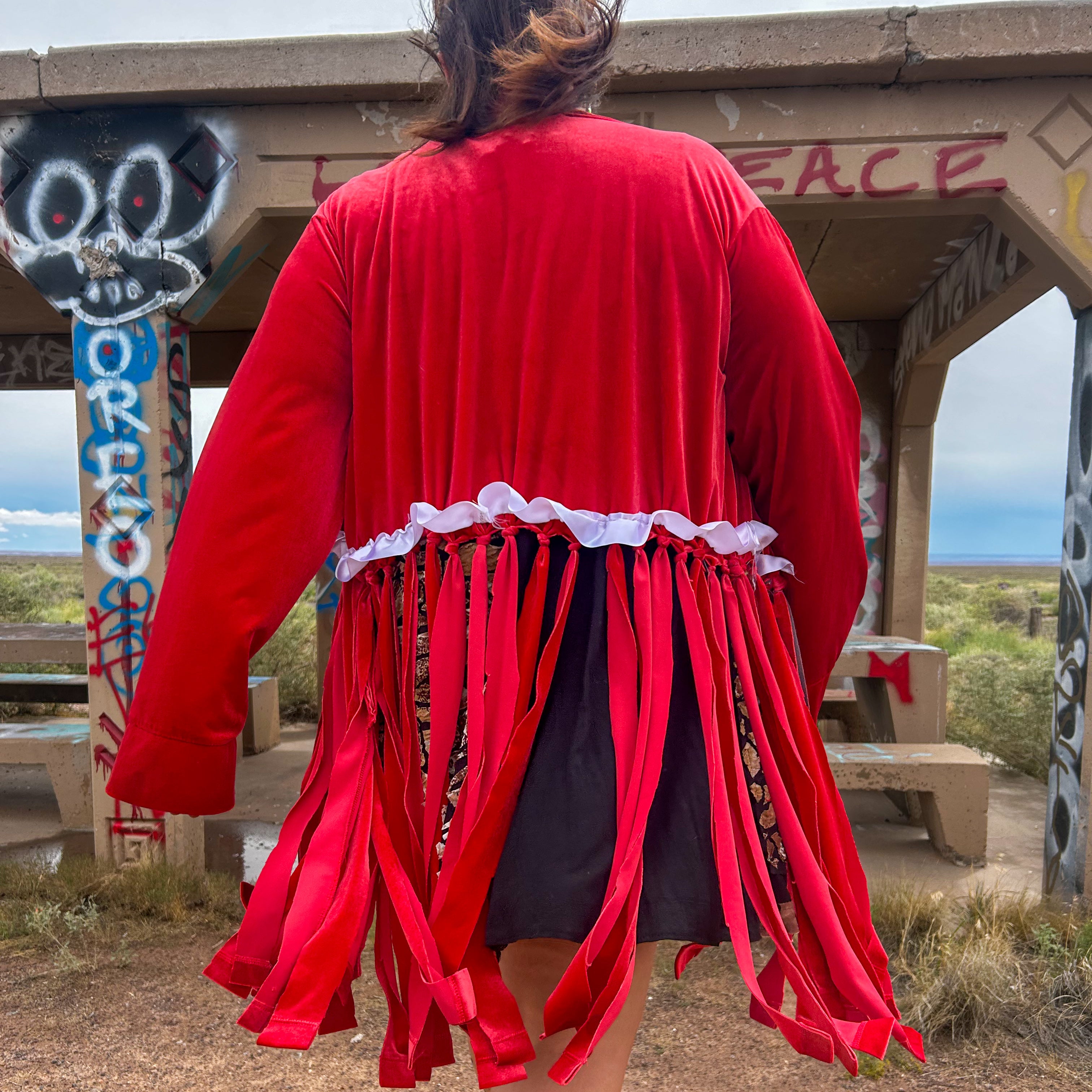 Velvet Ribbon Fringe Robe – Funky Loungewear Duster | One-of-a-Kind | Handmade in Arizona ♻️ Sustainably Reworked – Only One Available