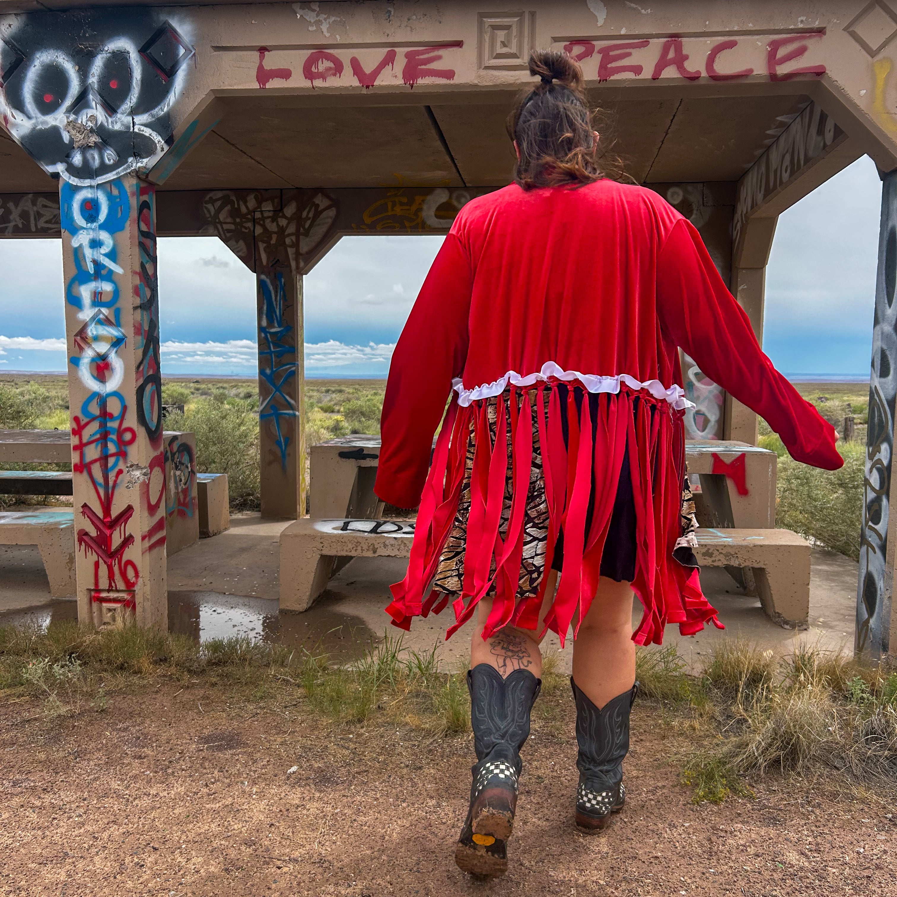 Velvet Ribbon Fringe Robe – Funky Loungewear Duster | One-of-a-Kind | Handmade in Arizona ♻️ Sustainably Reworked – Only One Available