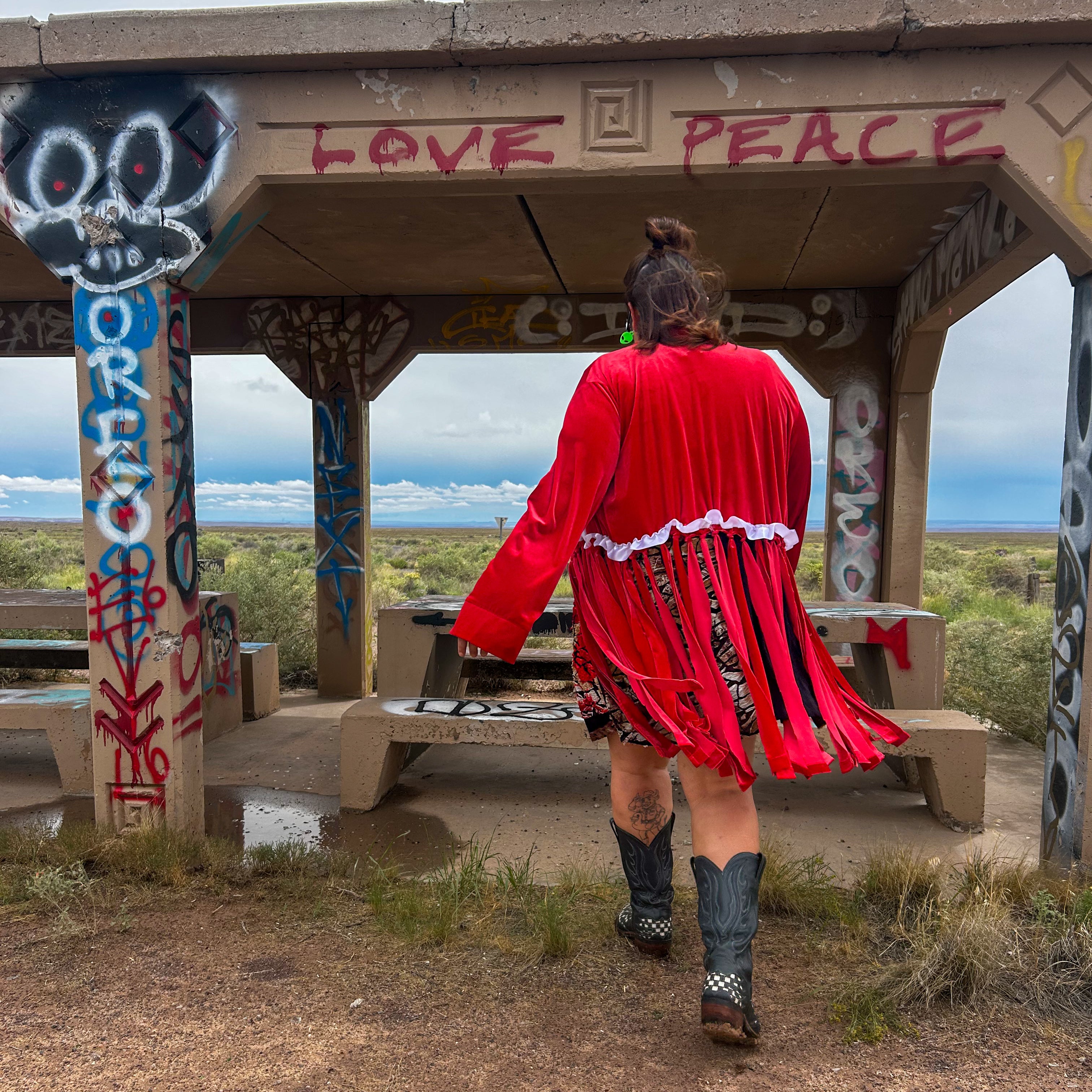 Velvet Ribbon Fringe Robe – Funky Loungewear Duster | One-of-a-Kind | Handmade in Arizona ♻️ Sustainably Reworked – Only One Available