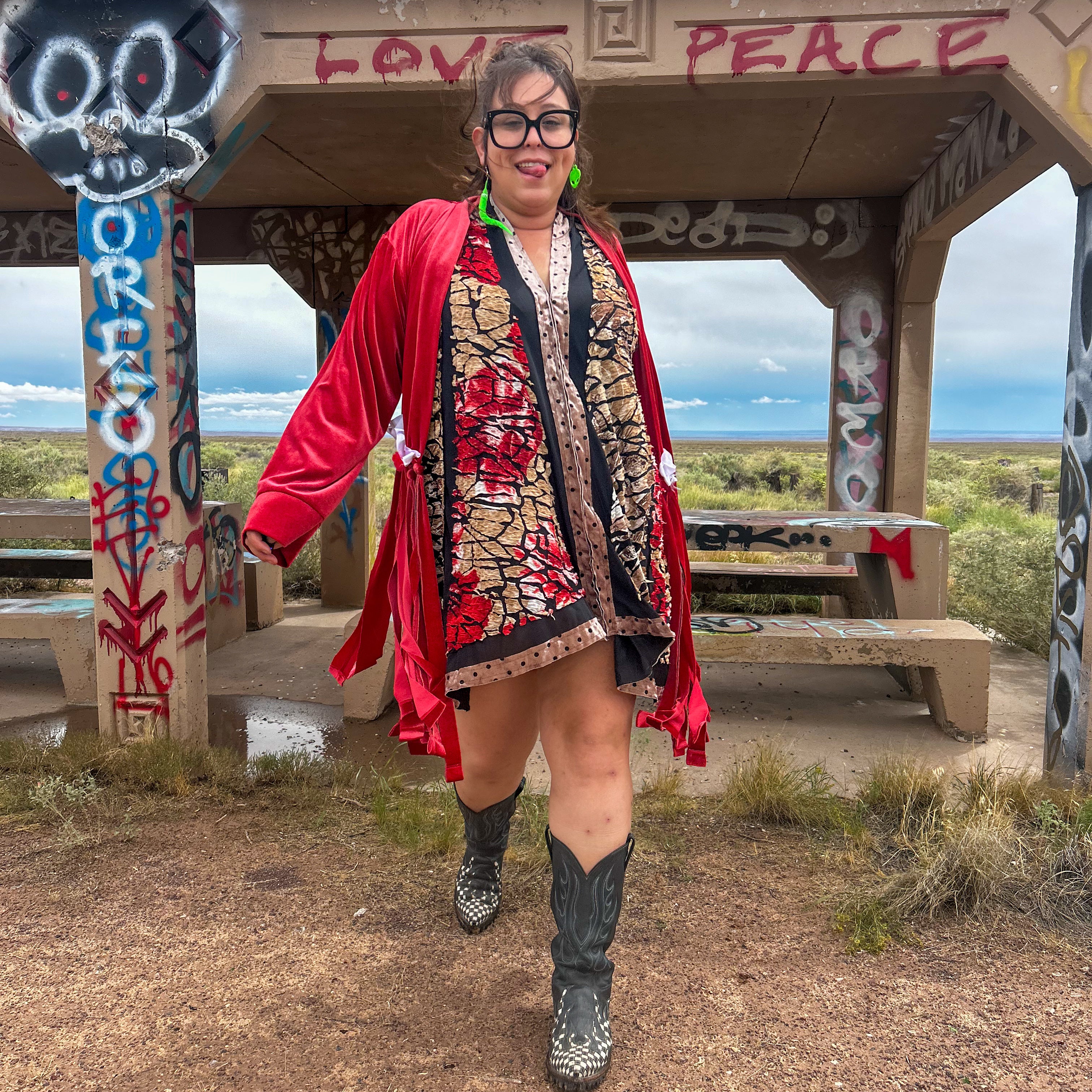 Crimson Bloom Babydoll Dress – One-of-a-Kind Handmade Upcycled Statement Piece