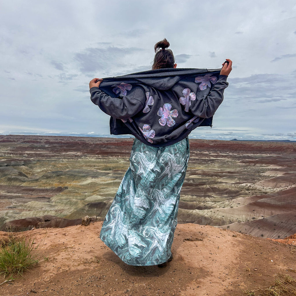 Cosmic Bloom Zip Hoodie – One of a Kind Upcycled Statement Piece