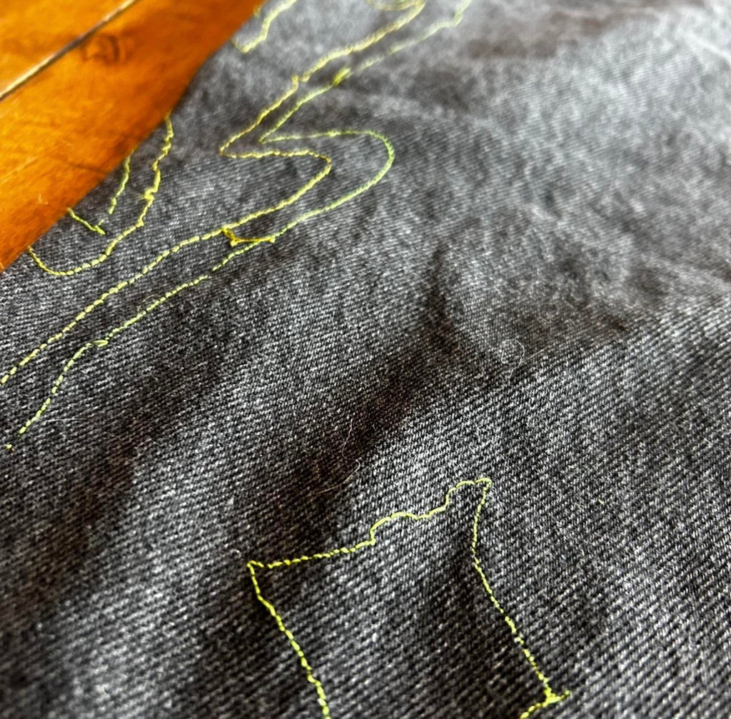 Upcycled Flame Stitch Denim Maxi Skirt