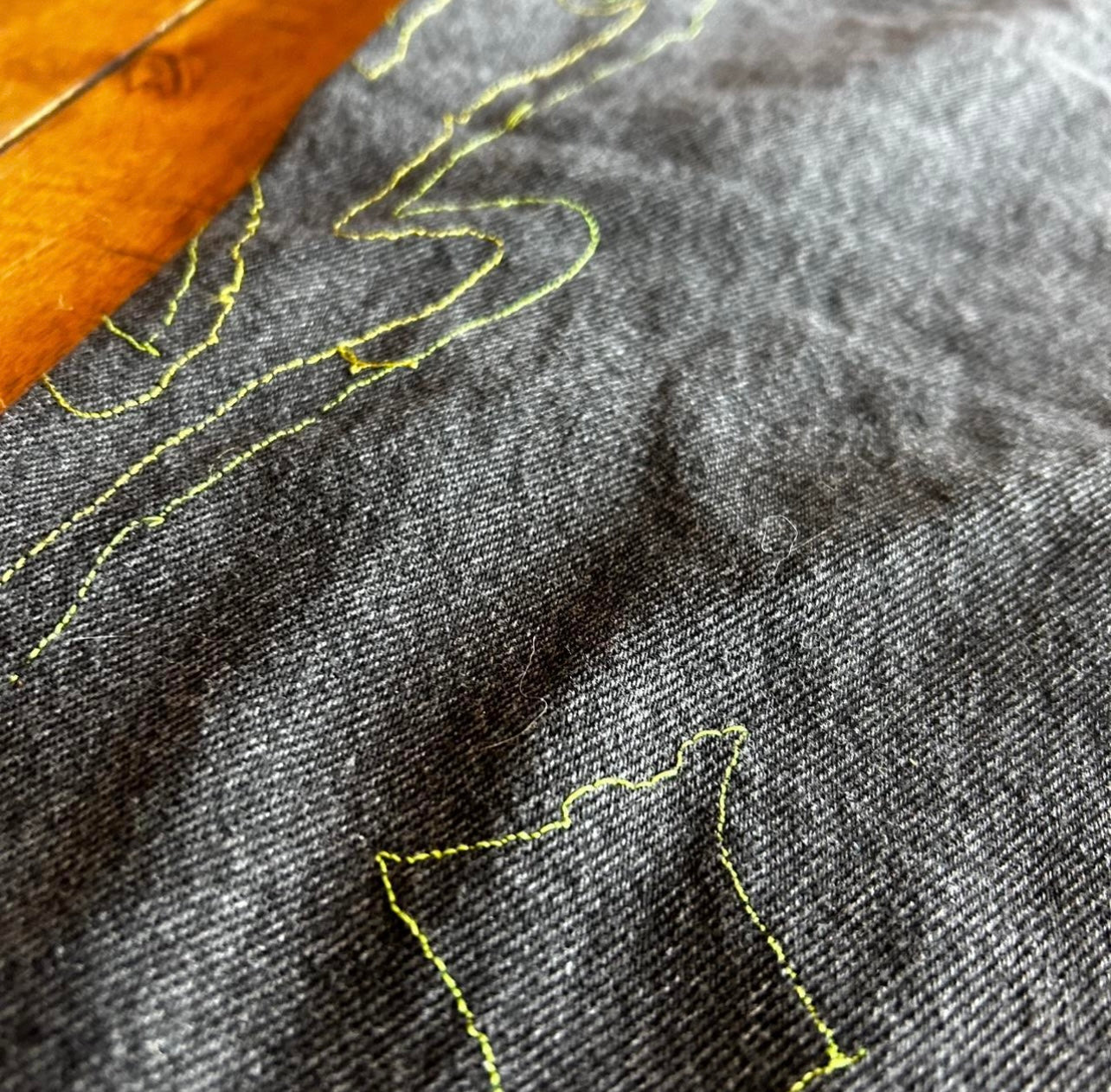 Upcycled Flame Stitch Denim Maxi Skirt