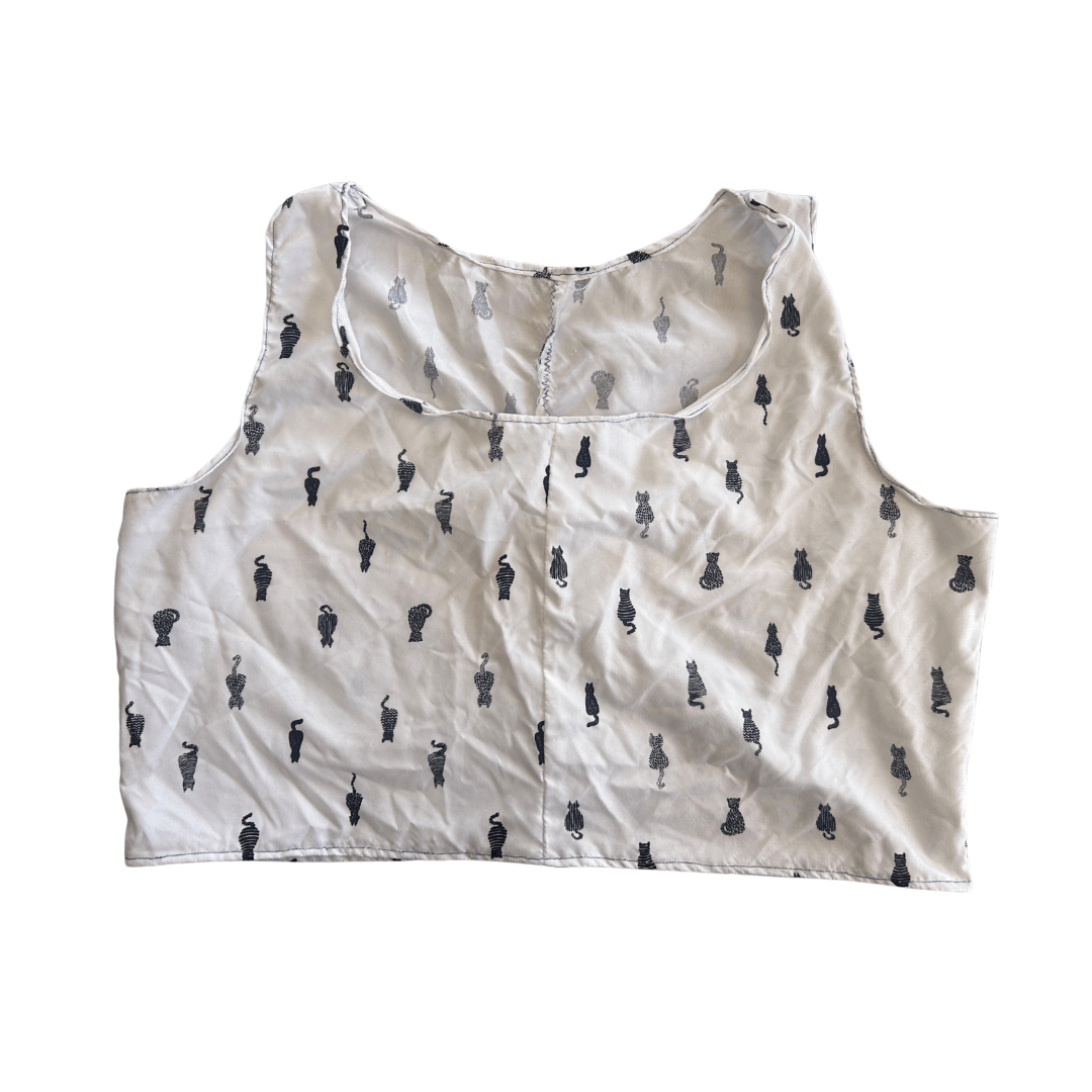 Black Cat Print Crop Top – Handmade from Upcycled Bedsheet - The Modern Alien