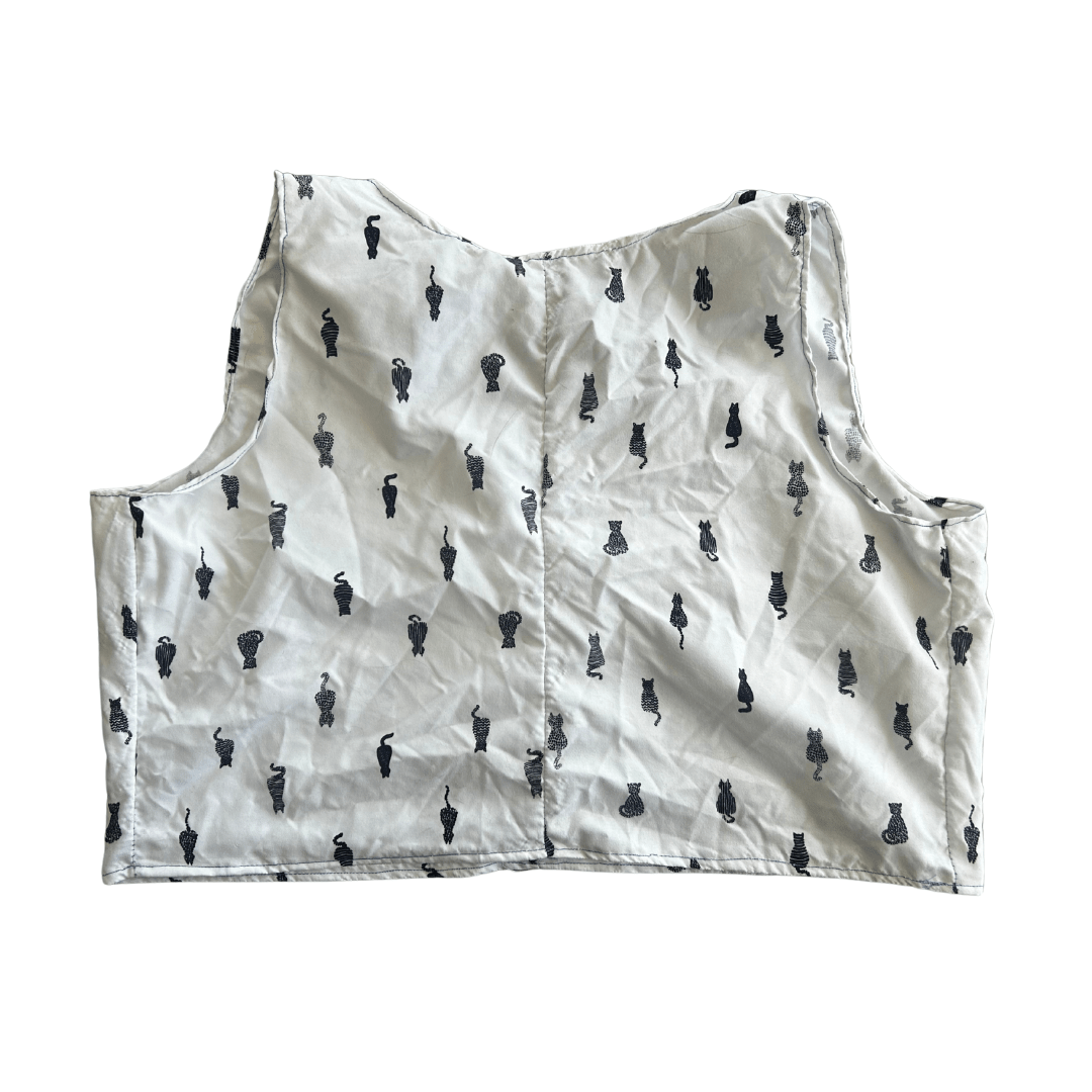 Black Cat Print Crop Top – Handmade from Upcycled Bedsheet - The Modern Alien