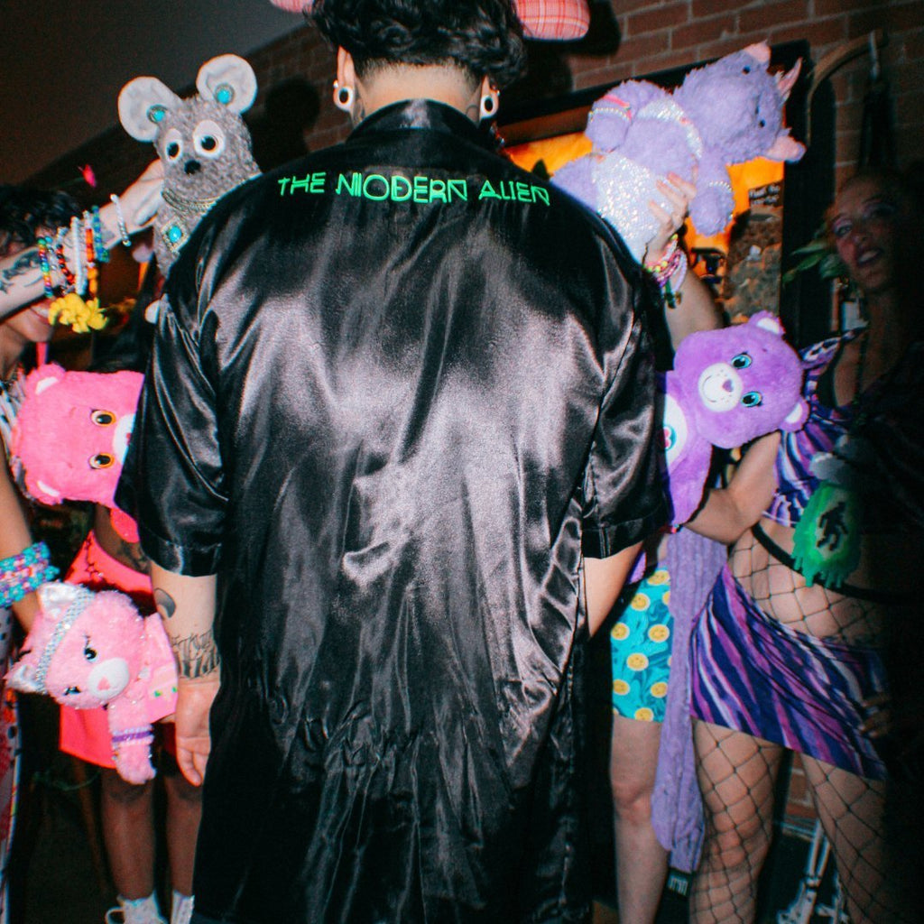 Black & Green Silk Robe – Handmade Statement Loungewear - The Modern Alien