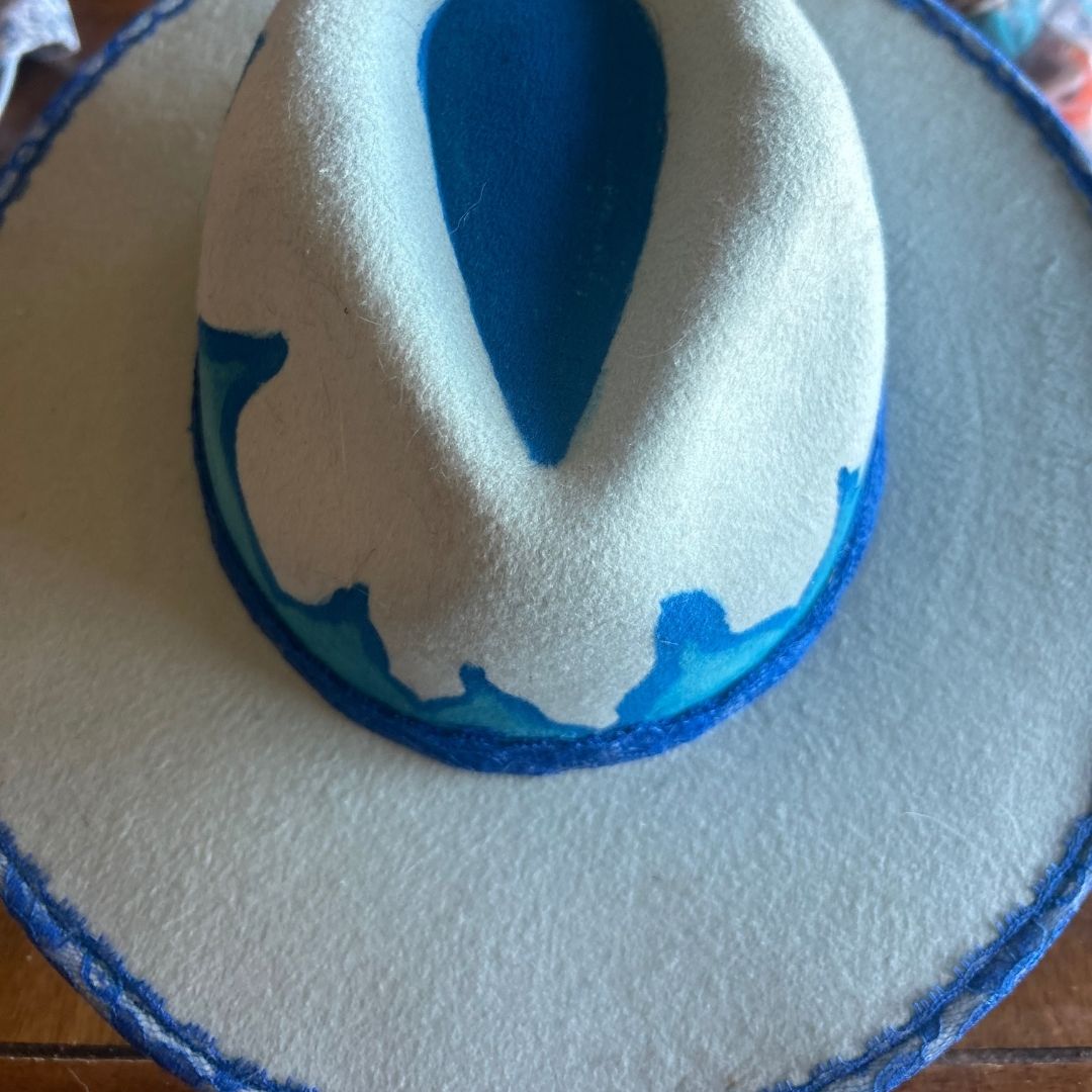 Blue Flame Hand - Painted Cowboy Hat | Western Boho Style | One - of - a - Kind - The Modern Alien