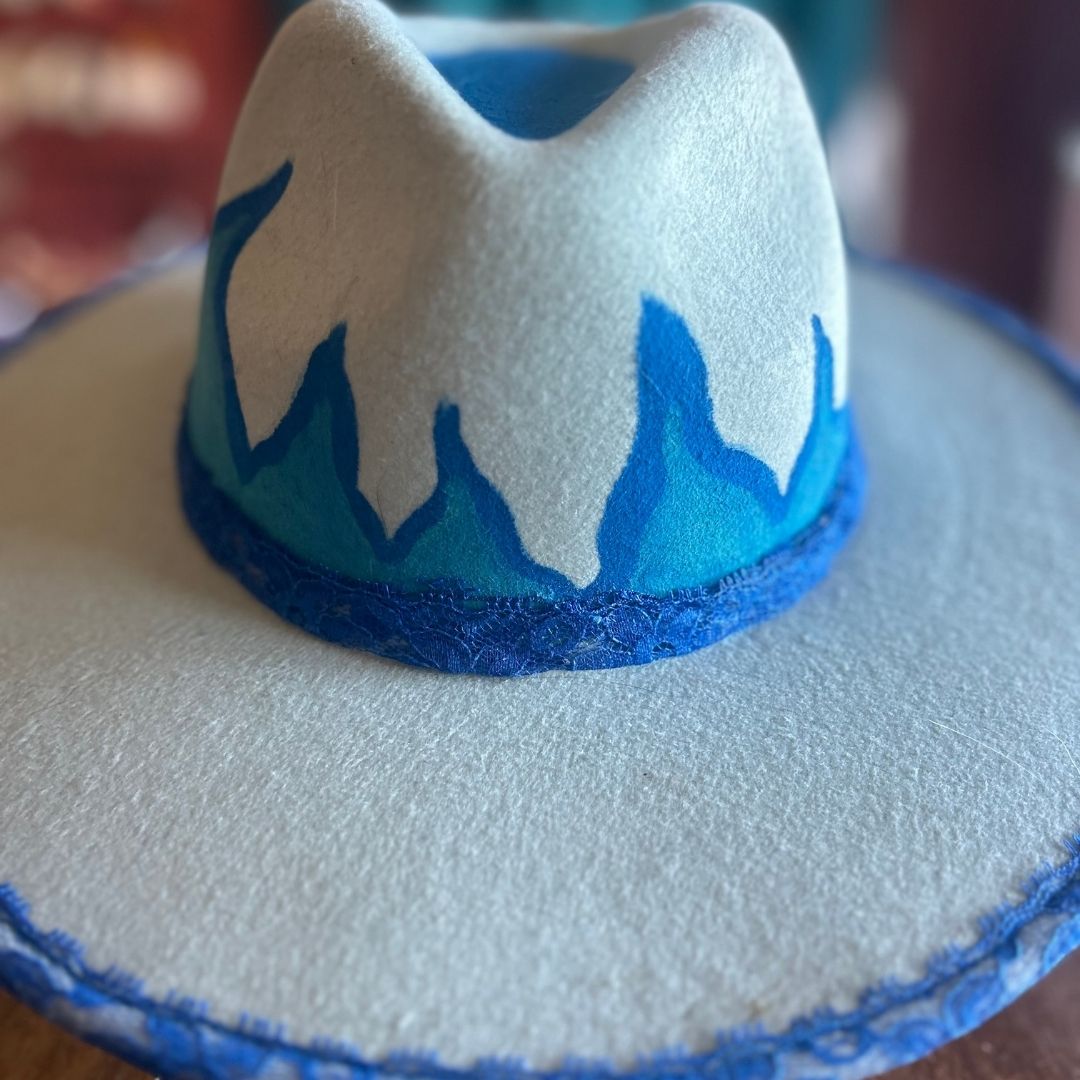 Blue Flame Hand - Painted Cowboy Hat | Western Boho Style | One - of - a - Kind - The Modern Alien