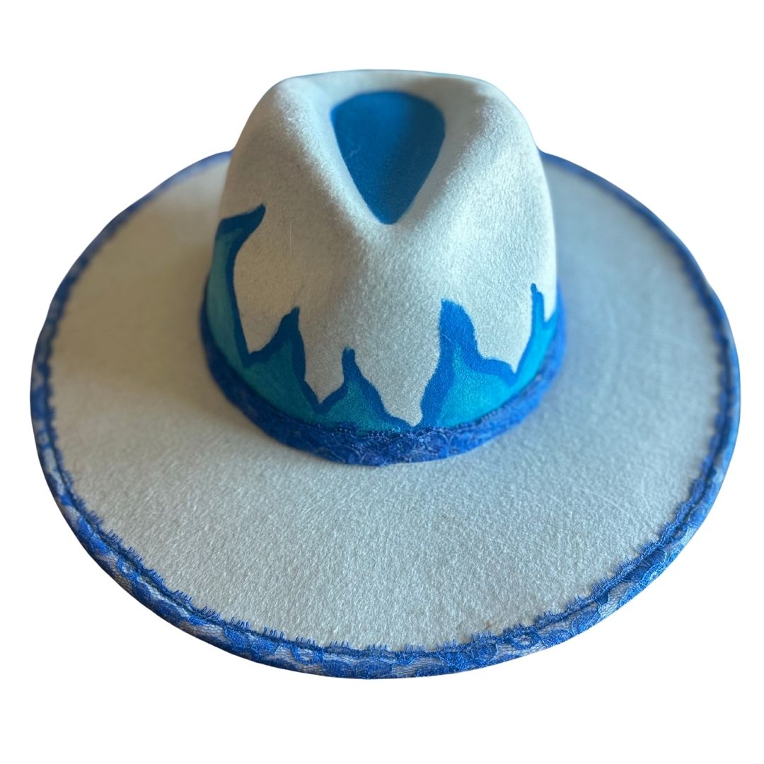 Blue Flame Hand - Painted Cowboy Hat | Western Boho Style | One - of - a - Kind - The Modern Alien