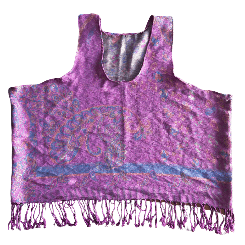 Boho Pashmina Crop Top – Fringe Tank in Purple Paisley - The Modern Alien