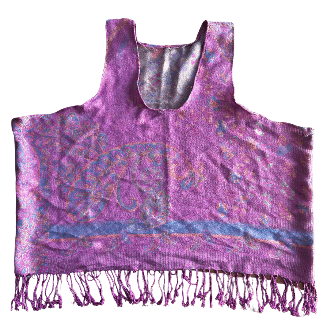 Boho Pashmina Crop Top – Fringe Tank in Purple Paisley - The Modern Alien