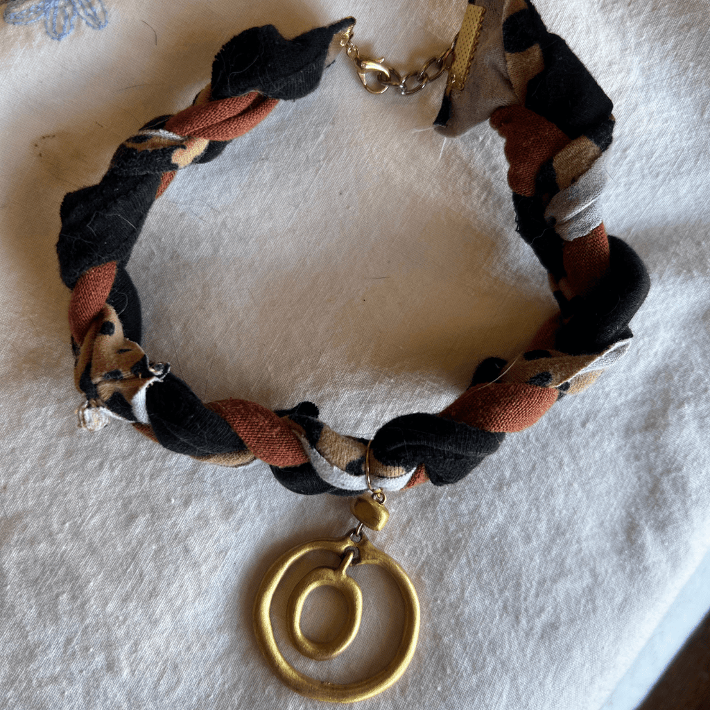 Bronze Orbit Braid Bracelet – Handmade from Scrap Fabric & Repurposed Jewelry - The Modern Alien