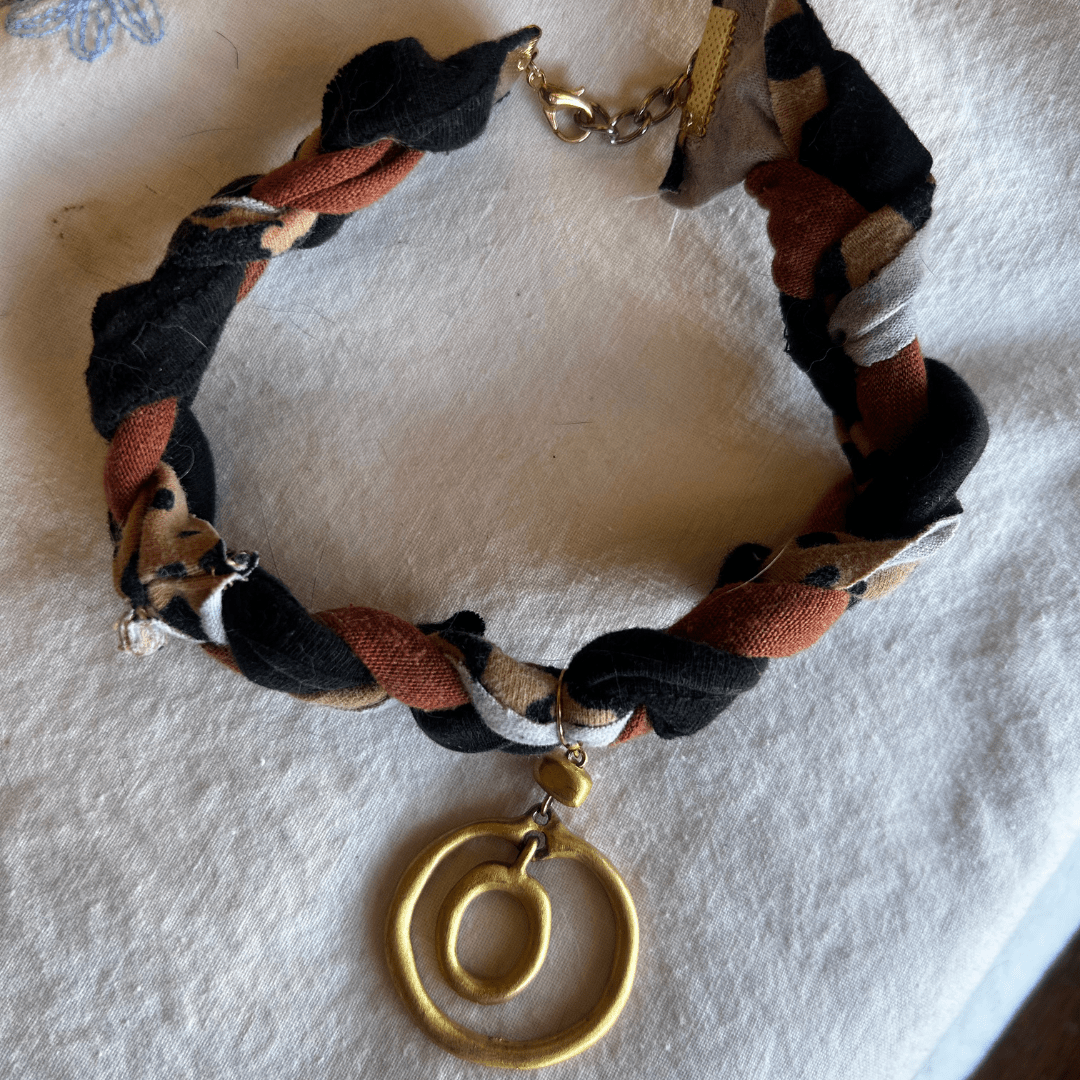 Bronze Orbit Braid Bracelet – Handmade from Scrap Fabric & Repurposed Jewelry - The Modern Alien