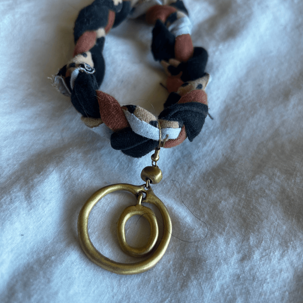 Bronze Orbit Braid Bracelet – Handmade from Scrap Fabric & Repurposed Jewelry - The Modern Alien