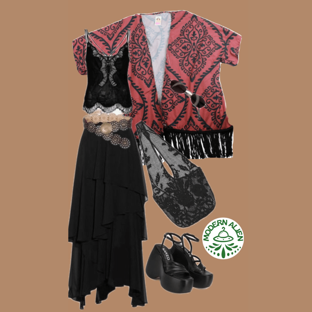 Crimson Noir Kimono – Handmade & Upcycled - The Modern Alien