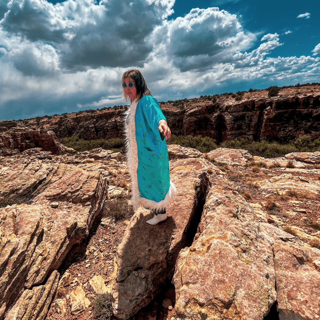 Desert Diva Duster | Handmade from a Robe + Faux Fur Vest - The Modern Alien