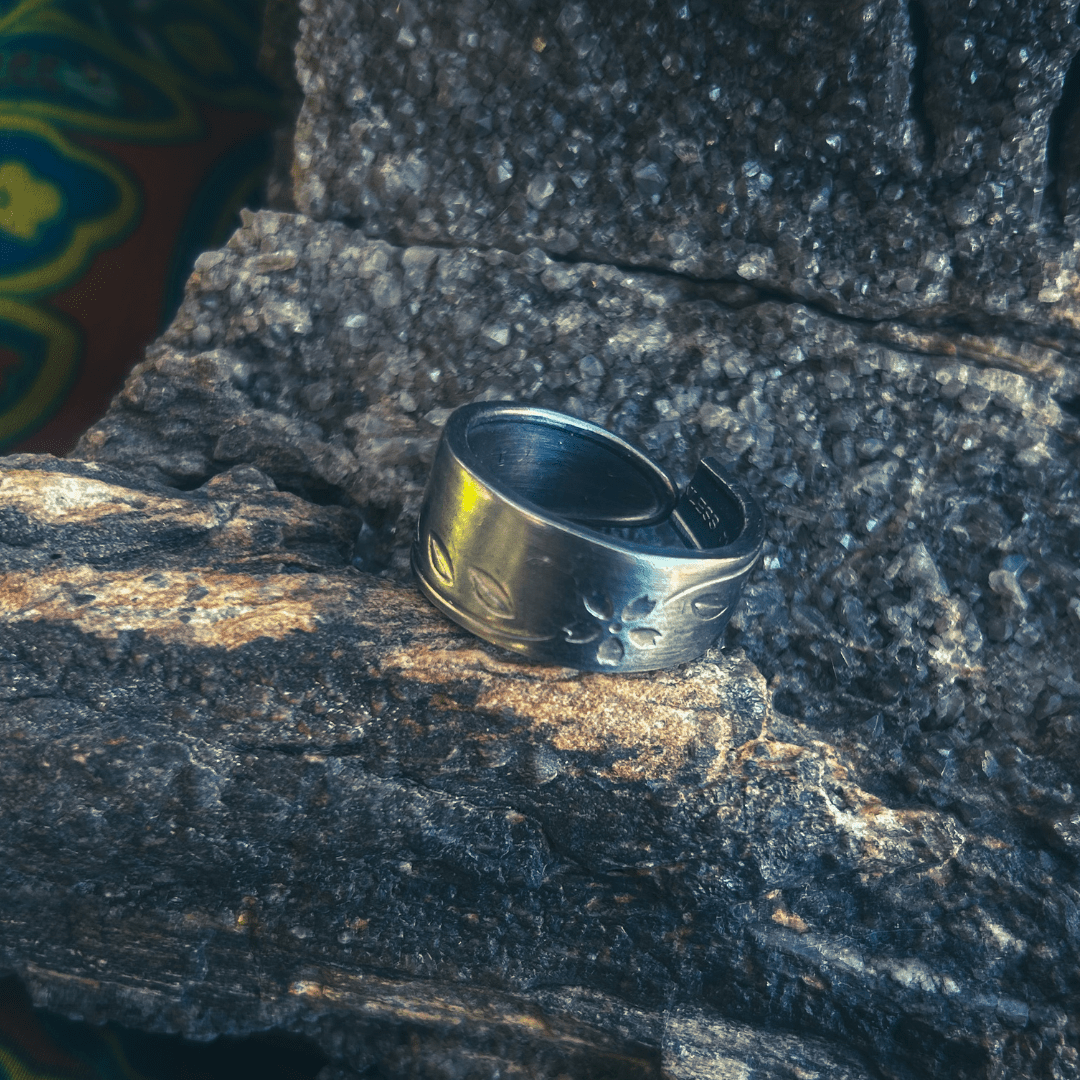 Etched Spoon Ring – Handmade from Upcycled Minimalist Metal - The Modern Alien