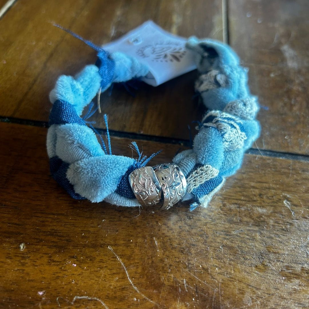 Frayed Denim Charm Bracelet – Handmade from Scrap Fabric & Vintage Jewelry - The Modern Alien