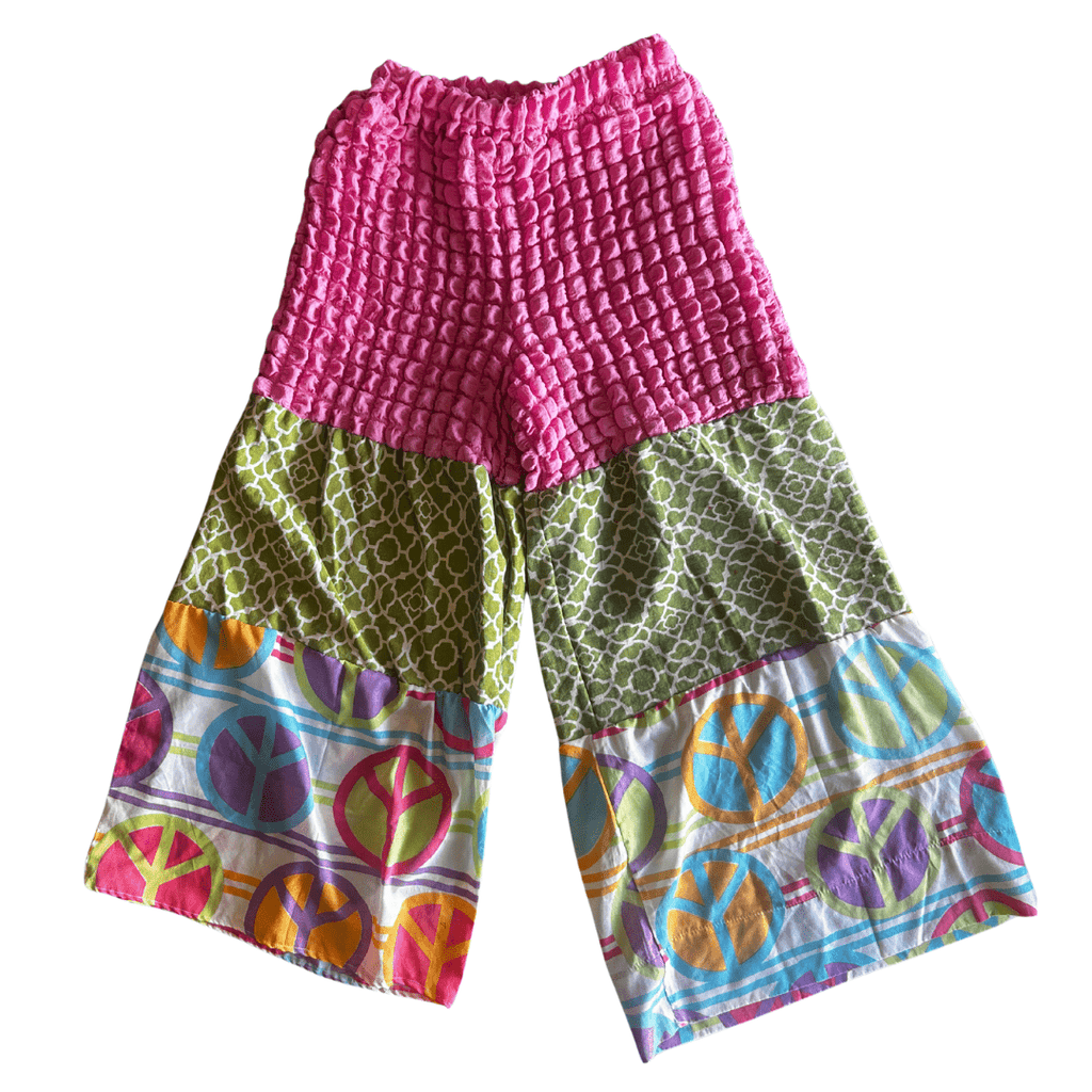 🛒 Funky Peace Patch Pants – Reworked Minky + Vintage Sheets | One - of - a - Kind | Handmade in Arizona - The Modern Alien