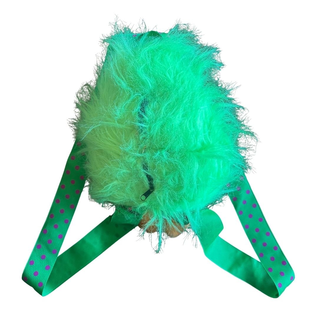 Fuzzy Green Troll Backpack | Upcycled Plush Bag - The Modern Alien