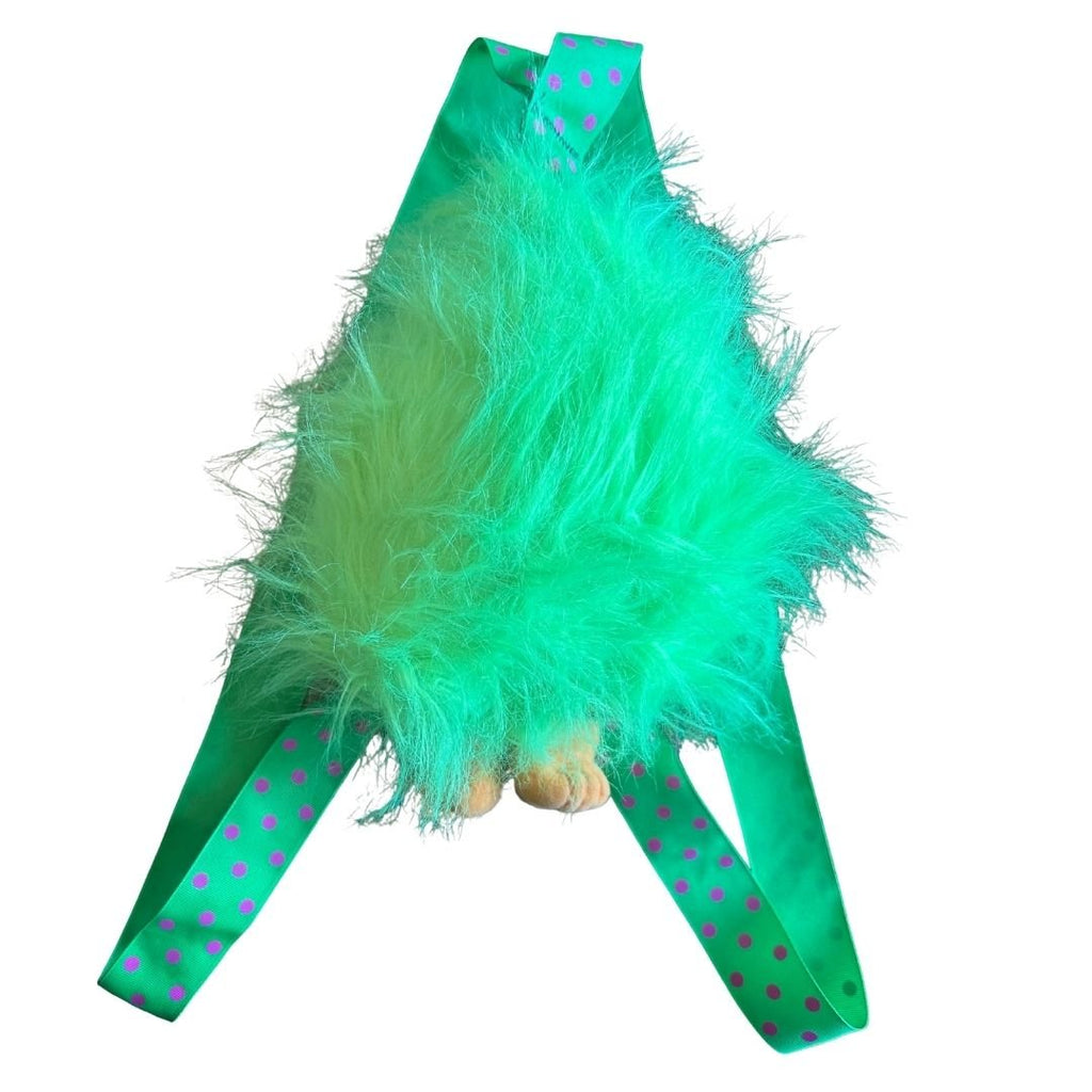Fuzzy Green Troll Backpack | Upcycled Plush Bag - The Modern Alien