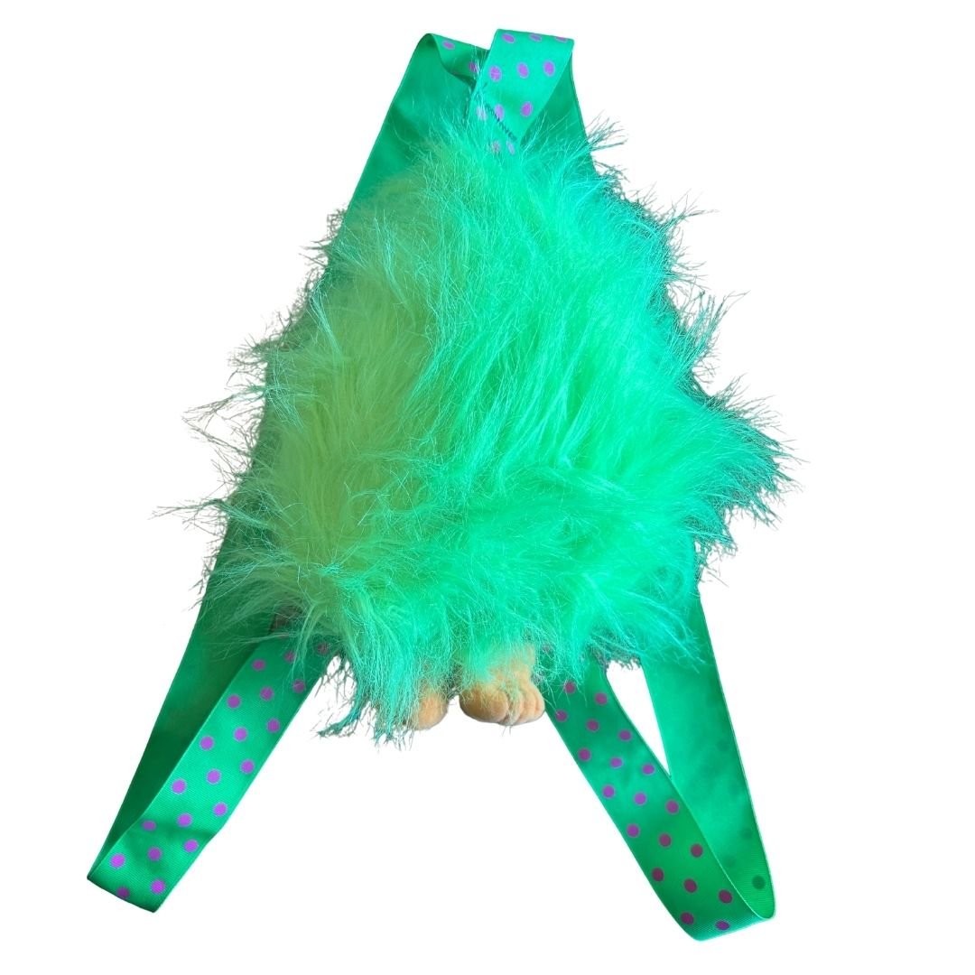 Fuzzy Green Troll Backpack | Upcycled Plush Bag - The Modern Alien