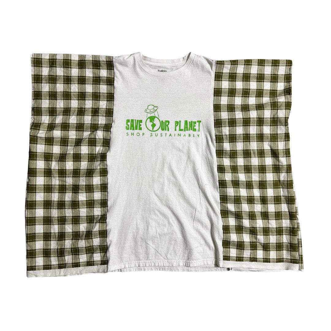 Green Checkered Save the Earth Hippie T-Shirt - The Modern Alien